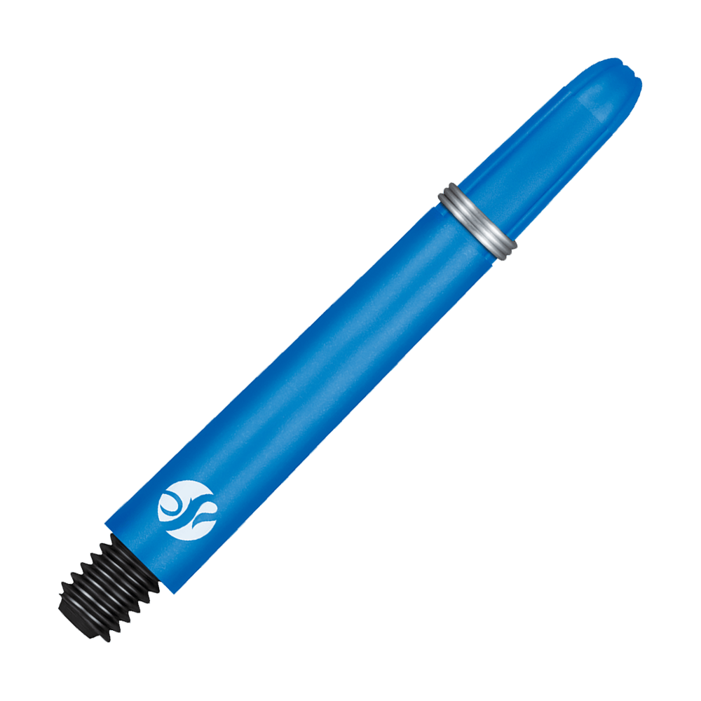 Shot Koi Carbon Shafts - Blue Dies ist ein blauer Carbon-Schaft für einen Dartpfeil. Am unteren Ende befindet sich ein schwarzes Gewinde zum Befestigen.