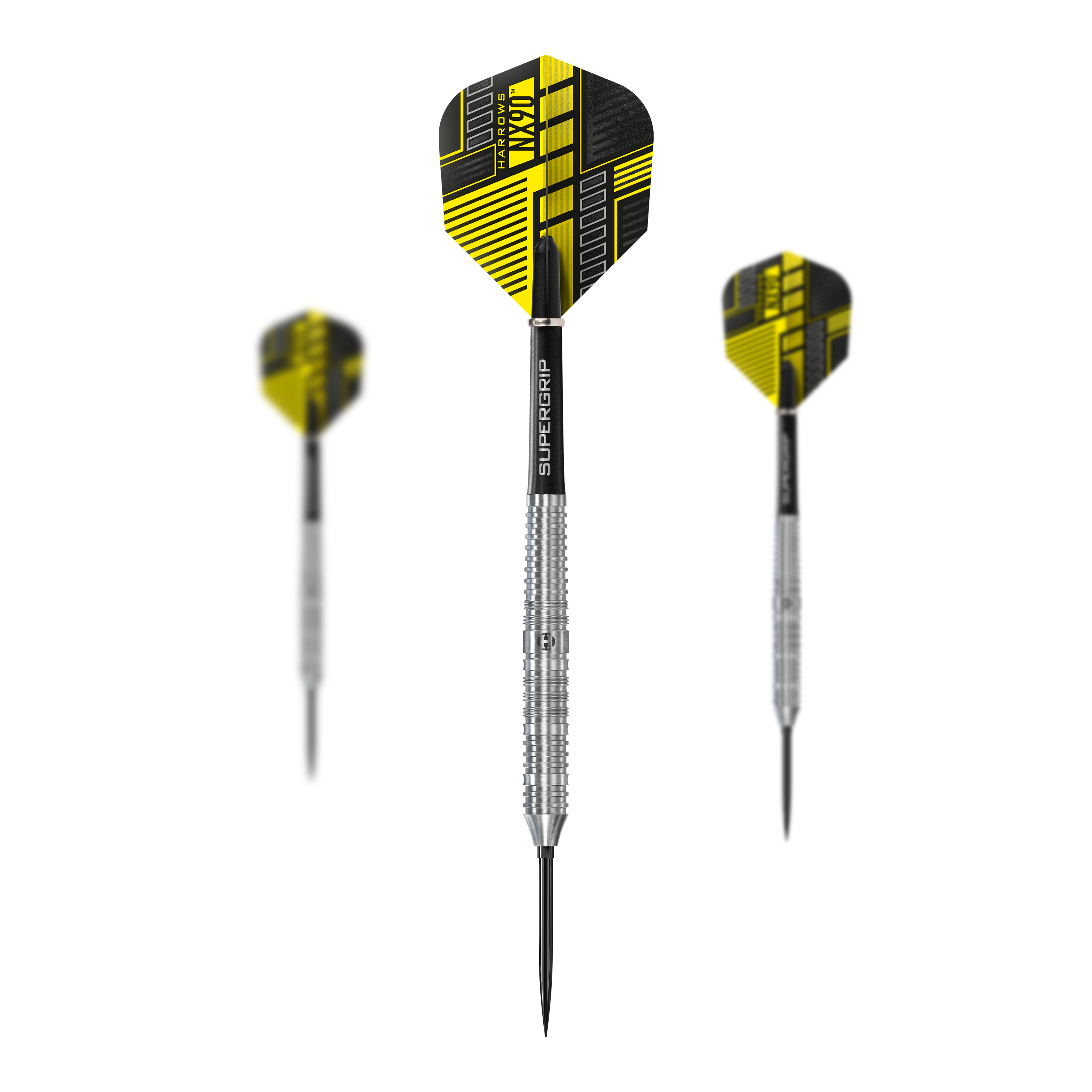 Gezeigt wird ein Set der Harrows NX90 Parallel Quick Point Steeldarts. Das Set eignet sich ideal für Turnier- und Freizeitspieler.