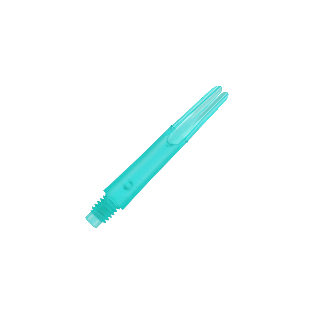 L-L-Style-Shafts Locked Straight - Emerald Auf dem Bild ist ein gerader, transparenter, smaragdgrüner Schaft zu sehen. Es handelt sich um ein Ersatzteil für einen Dartpfeil ohne Kappen.