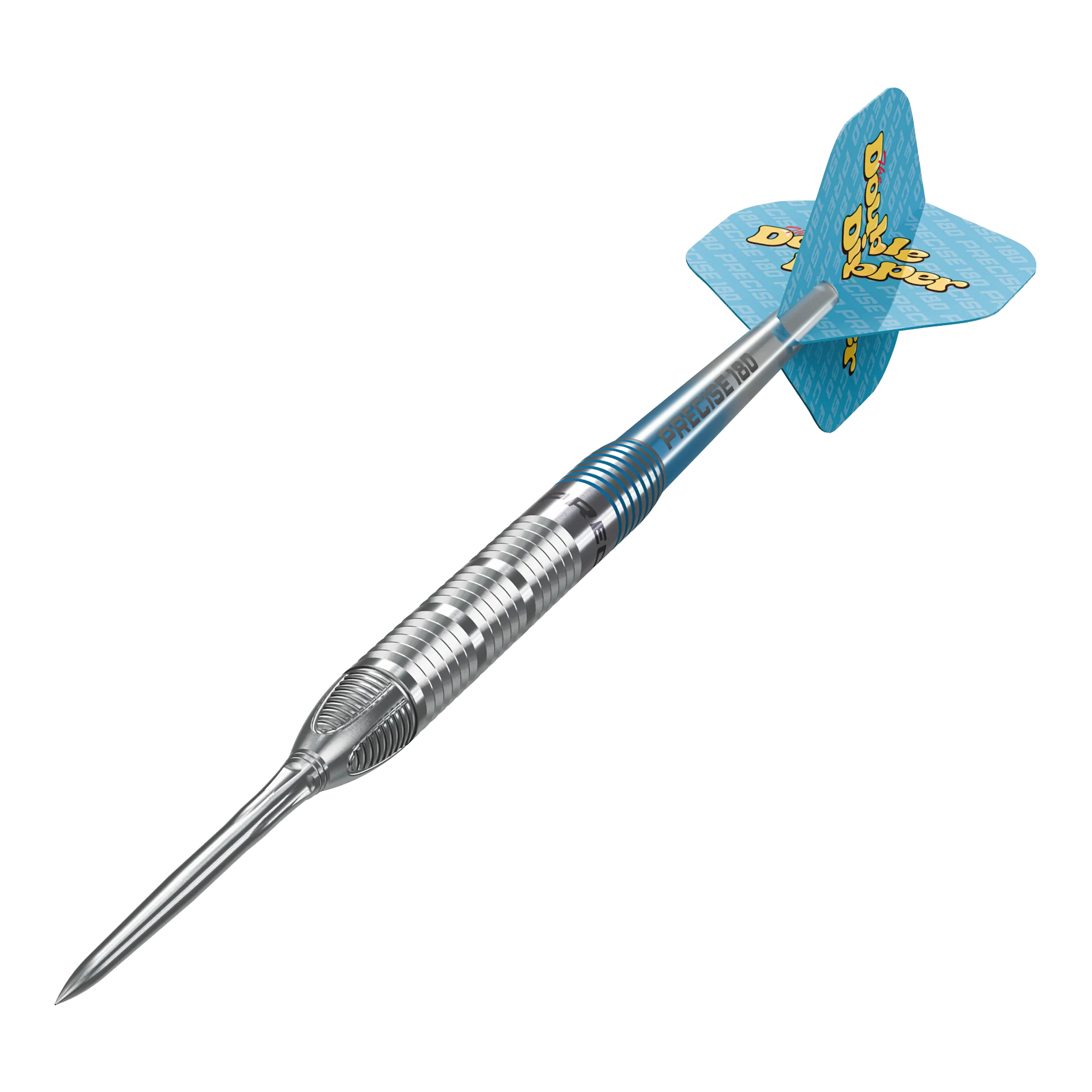 Die Abbildung zeigt die Precise 180 Bela Schugmann Double Dipper V1 Steeldarts. Diese Steeldarts sind speziell für präzises Dartspiel konzipiert.