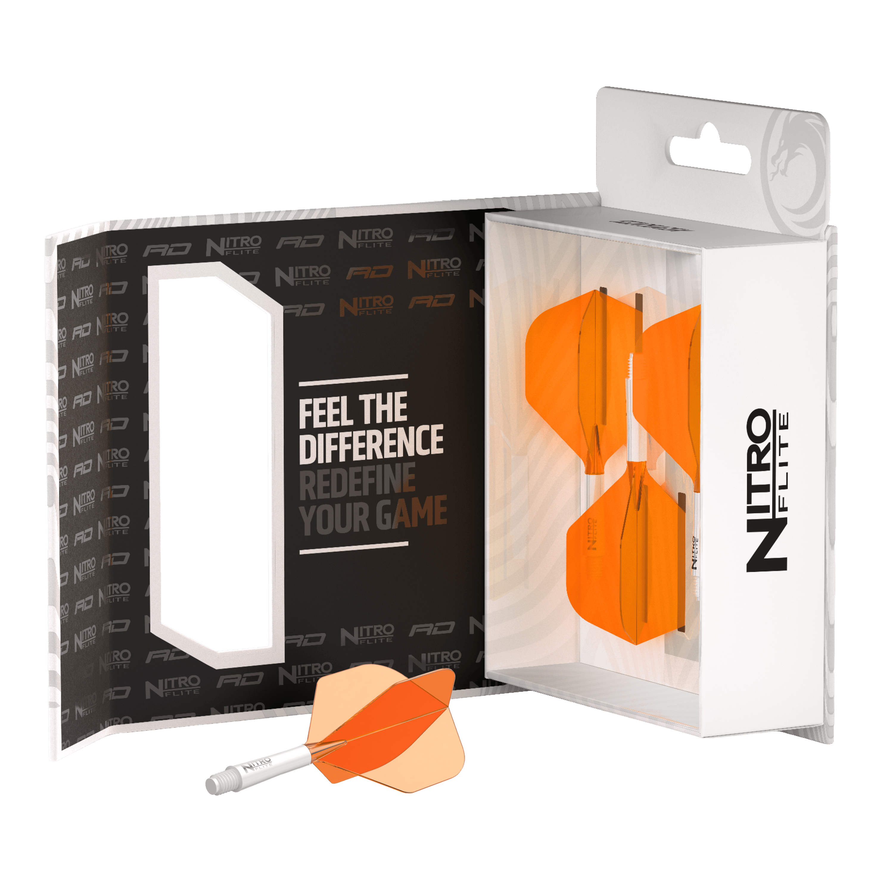Red Dragon Nitroflite White Shaft Orange Flights No2 Abgebildet ist der Red Dragon Nitroflite White Shaft Orange Flights No2. Der Dart-Schaft ist weiß und die Flights sind orange.