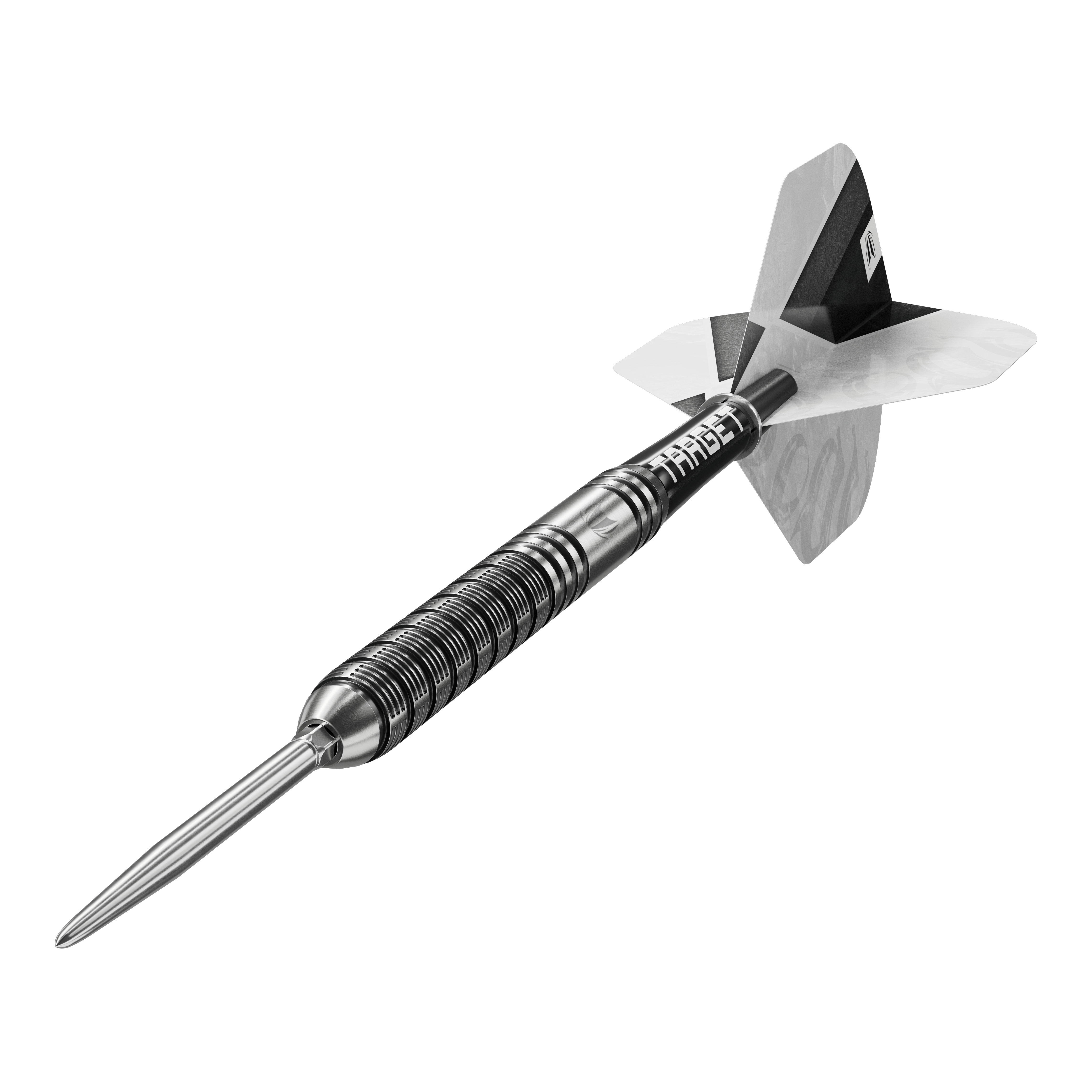 Target Beau Greaves GEN1 Swiss Point Steel Darts Hier werden die Target Beau Greaves GEN1 Swiss Point Steeldarts in einer weiteren Perspektive gezeigt. Das Bild hebt die Form und das Design der Darts hervor.