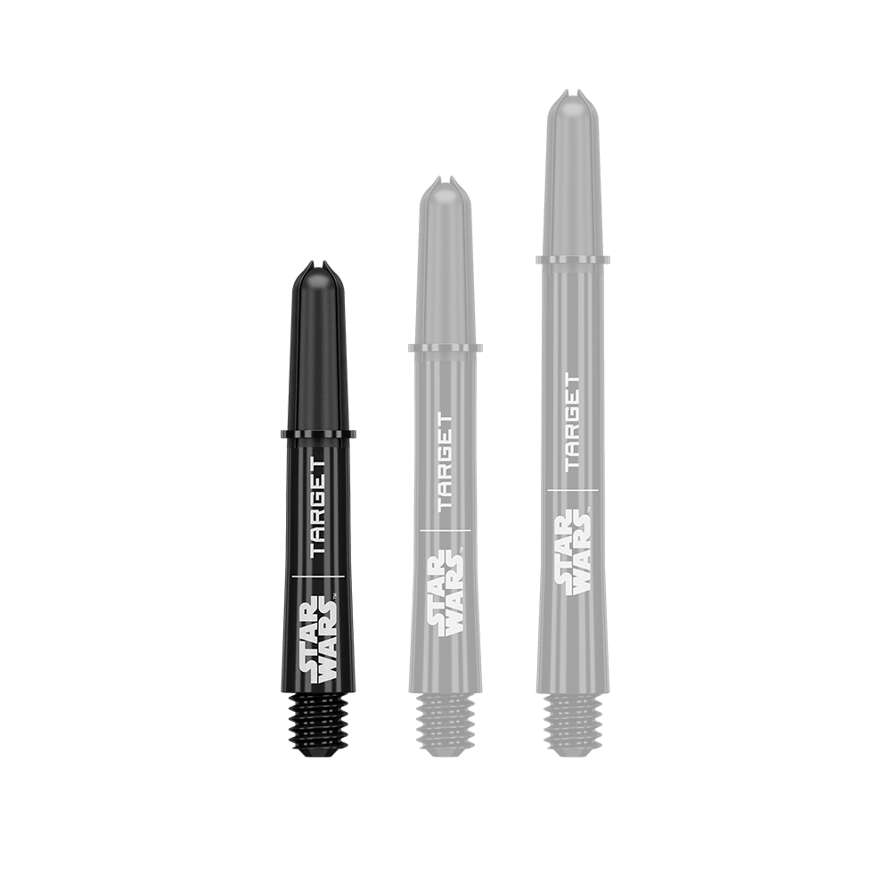 Target Star Wars ProGrip Shafts - Black Abbildung eines kurzen Dart-Schafts aus der Datei 380420_Target_StarWars_ProGrip_Shafts_Schwarz_Short_34mm_1. Es handelt sich um einen schwarzen ProGrip Dart-Schaft in kurzer Ausführung.