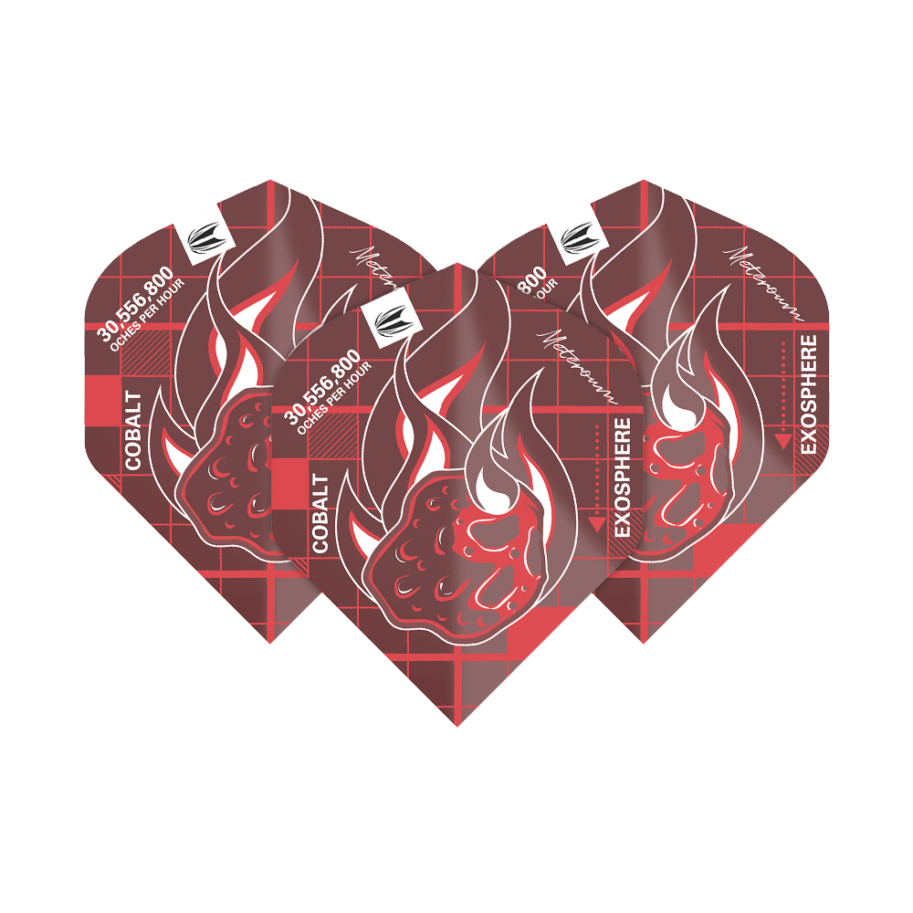 TG24_336090_Target_Blueprint_Pro_Red_No2_Standard_Flights_18TkNAwoVudlSP Das Bild zeigt drei rote Dart-Flights mit einem Flammen-Design und technischen Details. Das Produkt heißt "Target Blueprint Pro Red No2 Standard Flights".