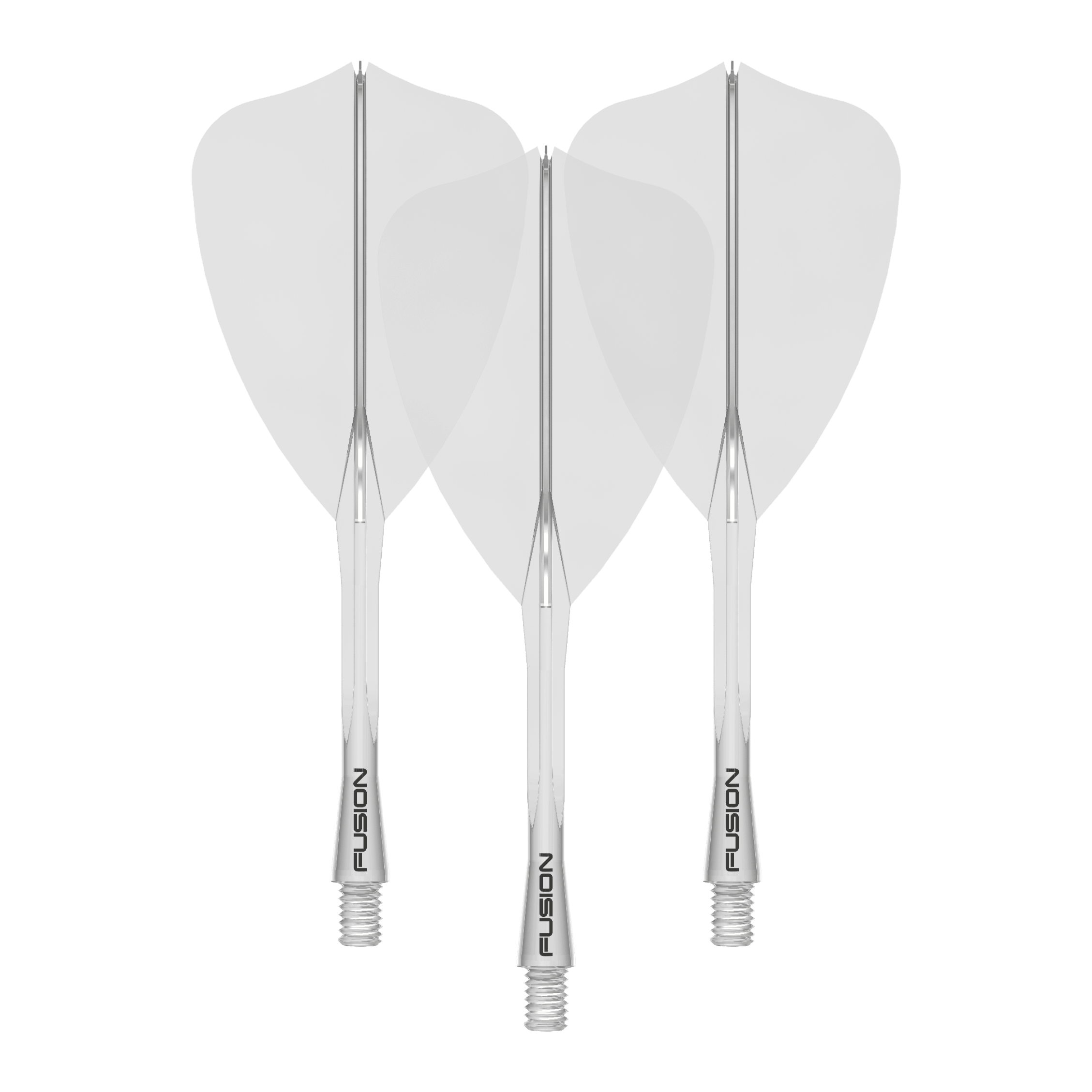 Zu sehen ist ein Dartzubehör, wahrscheinlich ein Flight Shaft. Der Dateiname gibt an: 'Winmau Fusion Flight Shaft System Arrow Clear 34mm 1Set'.