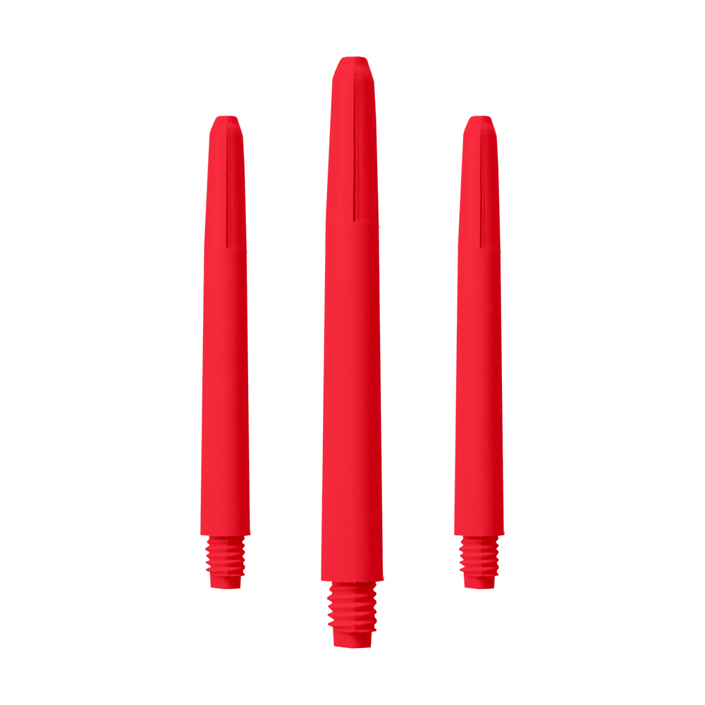 Das Bild zeigt drei rote Nylon-Schäfte. Sie sind in einer aufrechten Position nebeneinander angeordnet.