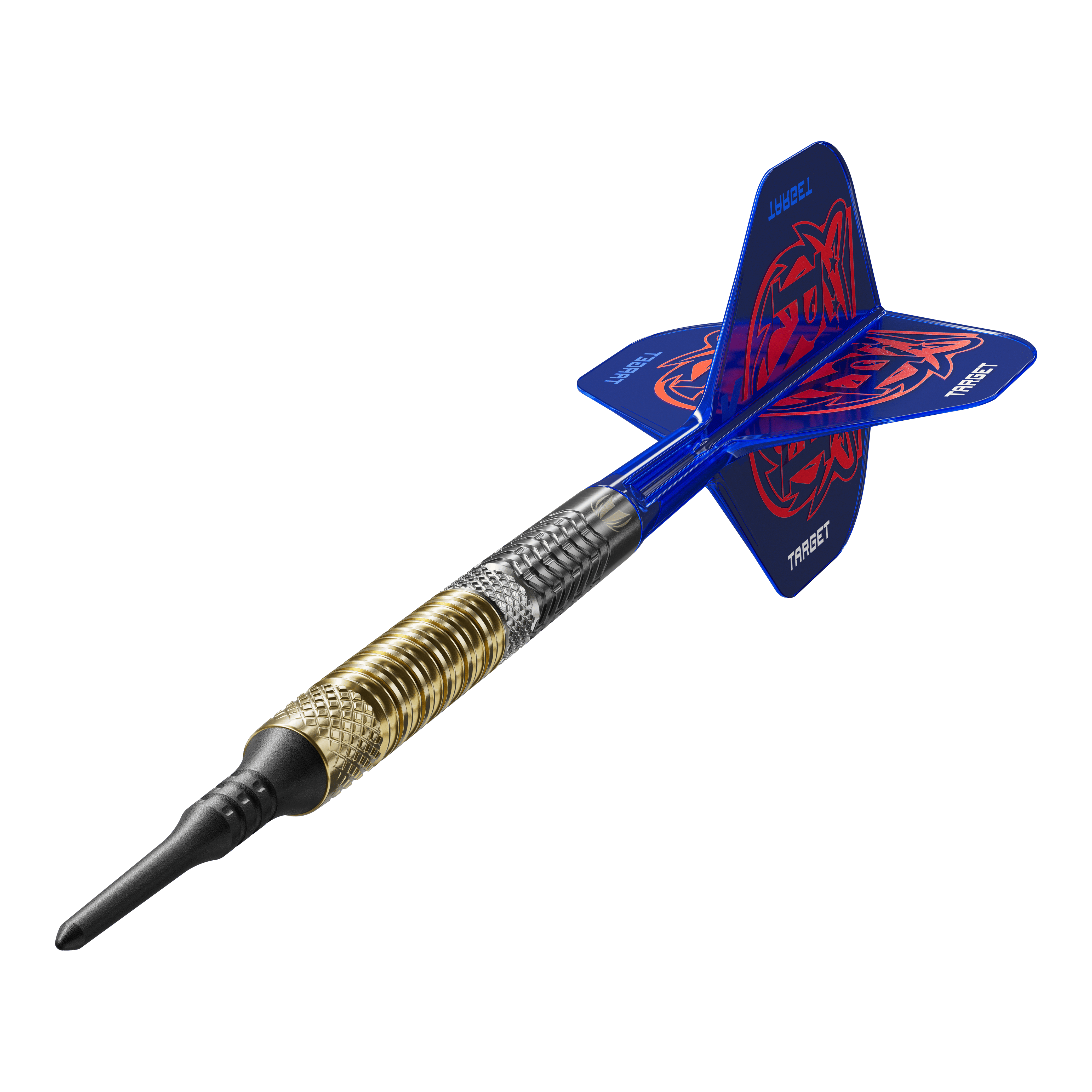 Target Raymond Van Barneveld GEN6 soft darts Das Bild zeigt die Target Raymond Van Barneveld GEN6 Softdarts aus einer anderen Perspektive. Die Details der Softdarts sind gut erkennbar.