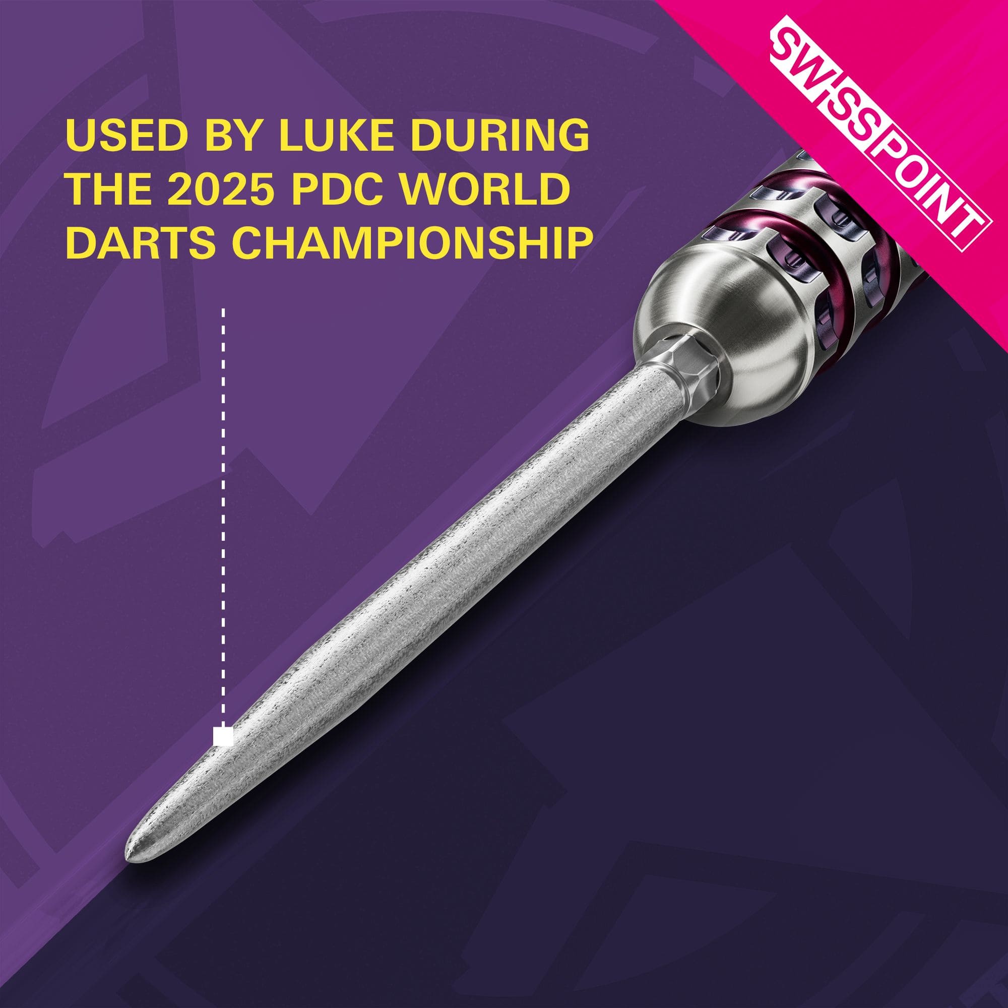 Target Swiss Point SLK dart tips - silver Das Bild zeigt die silberne Dartspitze „Target Swiss Point SLK“. Sie wurde laut Aufschrift von Luke während der PDC Darts Weltmeisterschaft 2025 verwendet.