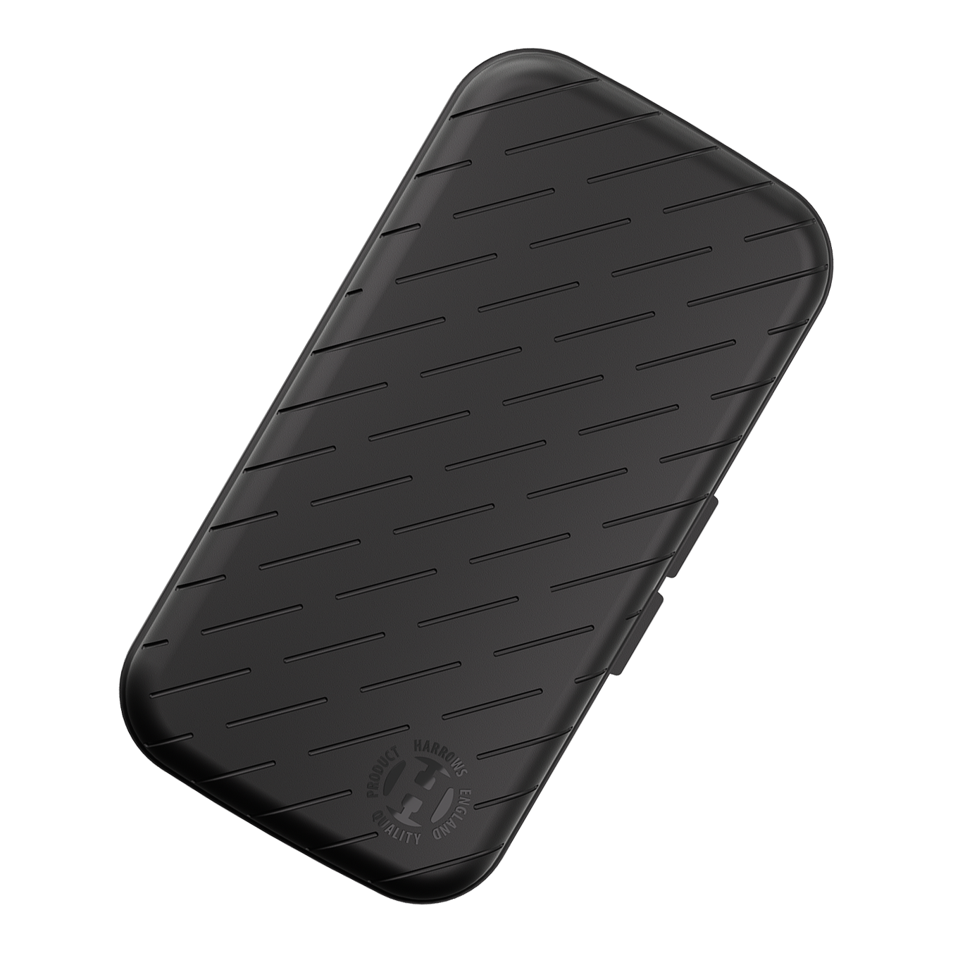 Harrows Slimcase Dart Case Dies ist ein schlankes, schwarzes Etui mit schrägen Linien auf der Oberfläche. In der Ecke befindet sich ein rundes Harrows-Logo.