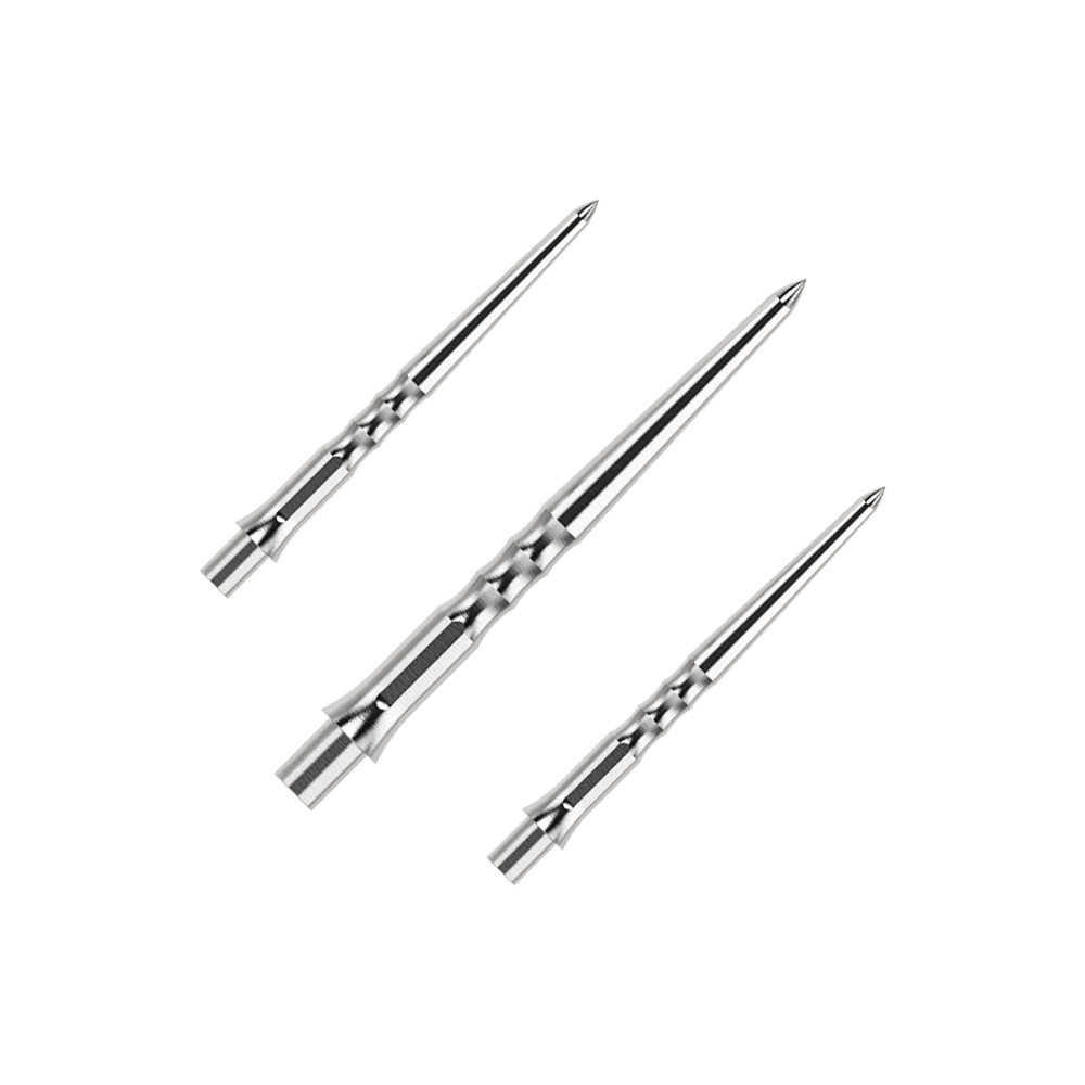 Caliburn System steel dart tips - Ripple - NoLip - silver Das Bild zeigt einen Artikel mit dem Namen EVO011_Caliburn_Evo_System_Steeldartspitzen_Ripple_NoLip_Silber_28mm_1Set. Es handelt sich wahrscheinlich um ein Set aus silbernen Steeldartspitzen mit einer Länge von 28mm.