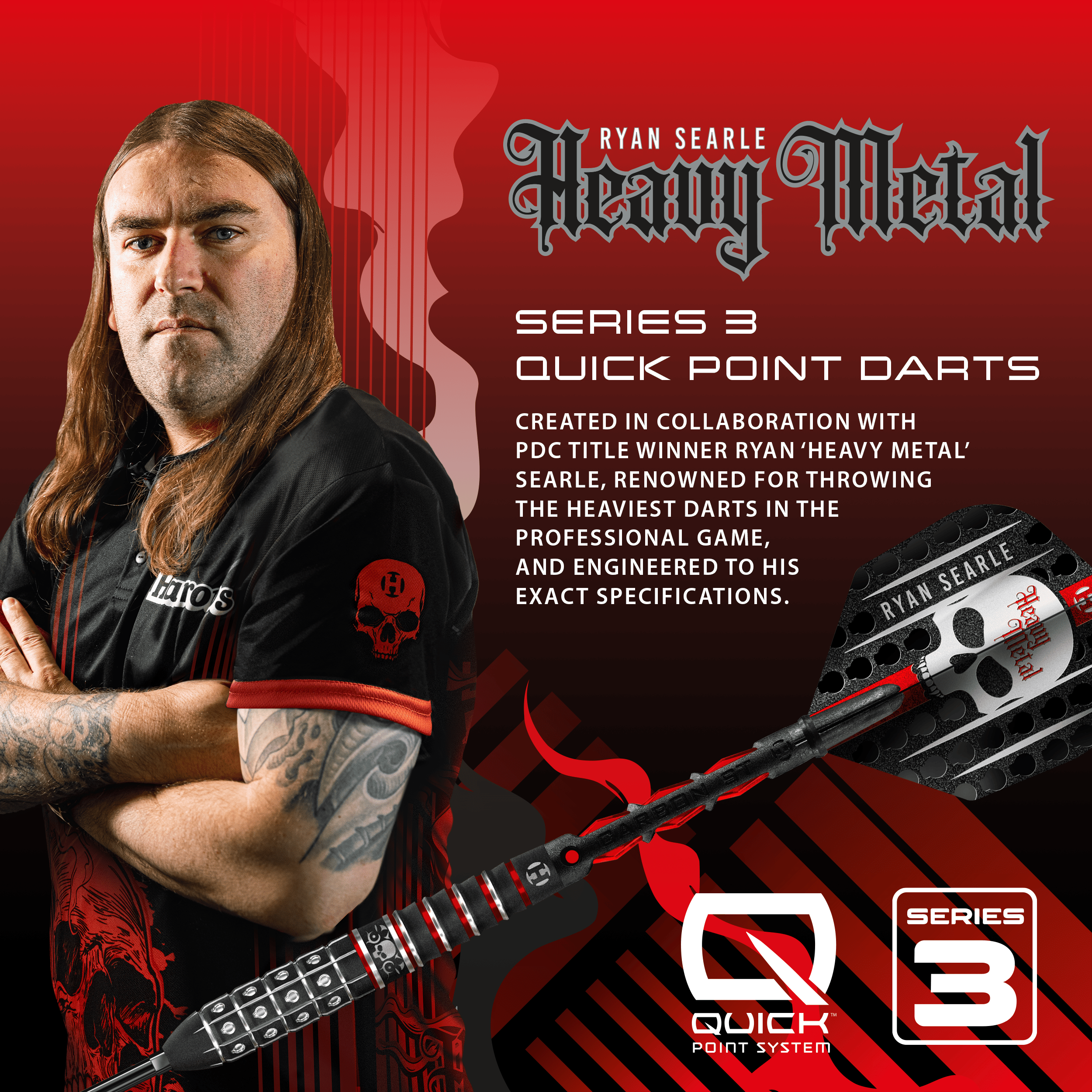 Dieses Bild zeigt die Harrows Ryan Searle Series 3 Quick Point Steeldarts. Die Steeldarts sind für professionelle Dartspieler geeignet.