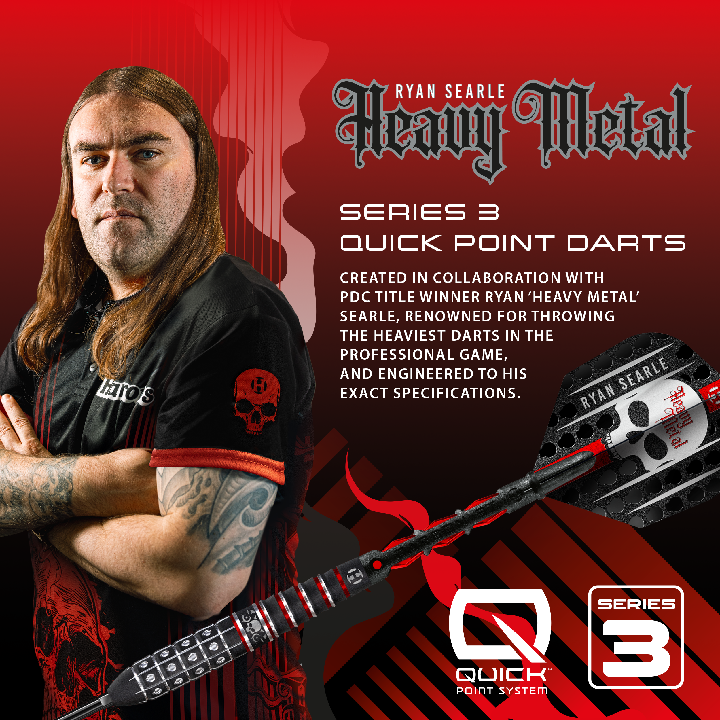 Harrow's Ryan Searle Series 3 Quick Point Steel Darts Dieses Bild zeigt die Harrows Ryan Searle Series 3 Quick Point Steeldarts. Die Steeldarts sind für professionelle Dartspieler geeignet.