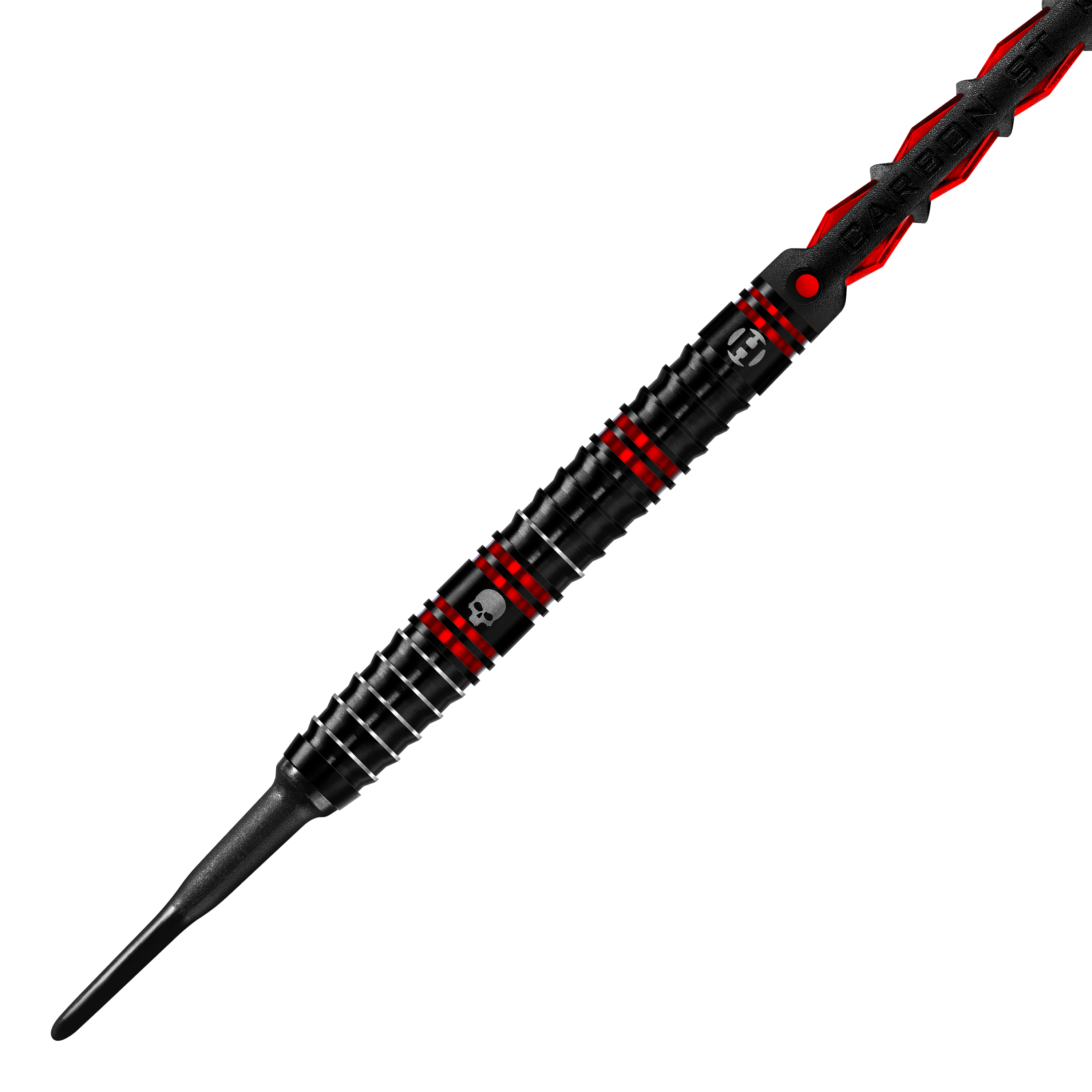 Harrow's Ryan Searle Heavy Metal Soft Darts Der Harrows Ryan Searle Heavy Metal Softdart ist in Schwarz mit roten Akzenten gestaltet. Auf dem Dart befindet sich ein kleines Totenkopf-Symbol.