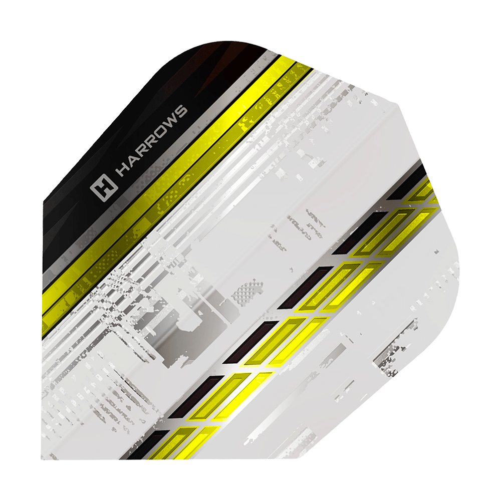 Zu sehen ist Harrows Sporty No6 Flights in Gelb. Die markante Flugform hebt sich hervor.