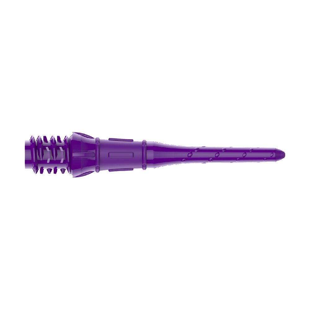 Premium Lippoints (30 Pack) - Tips Das Bild zeigt eine lilafarbene Dartspitze aus Kunststoff. Sie hat mehrere kleine Einkerbungen und ein strukturiertes Ende.