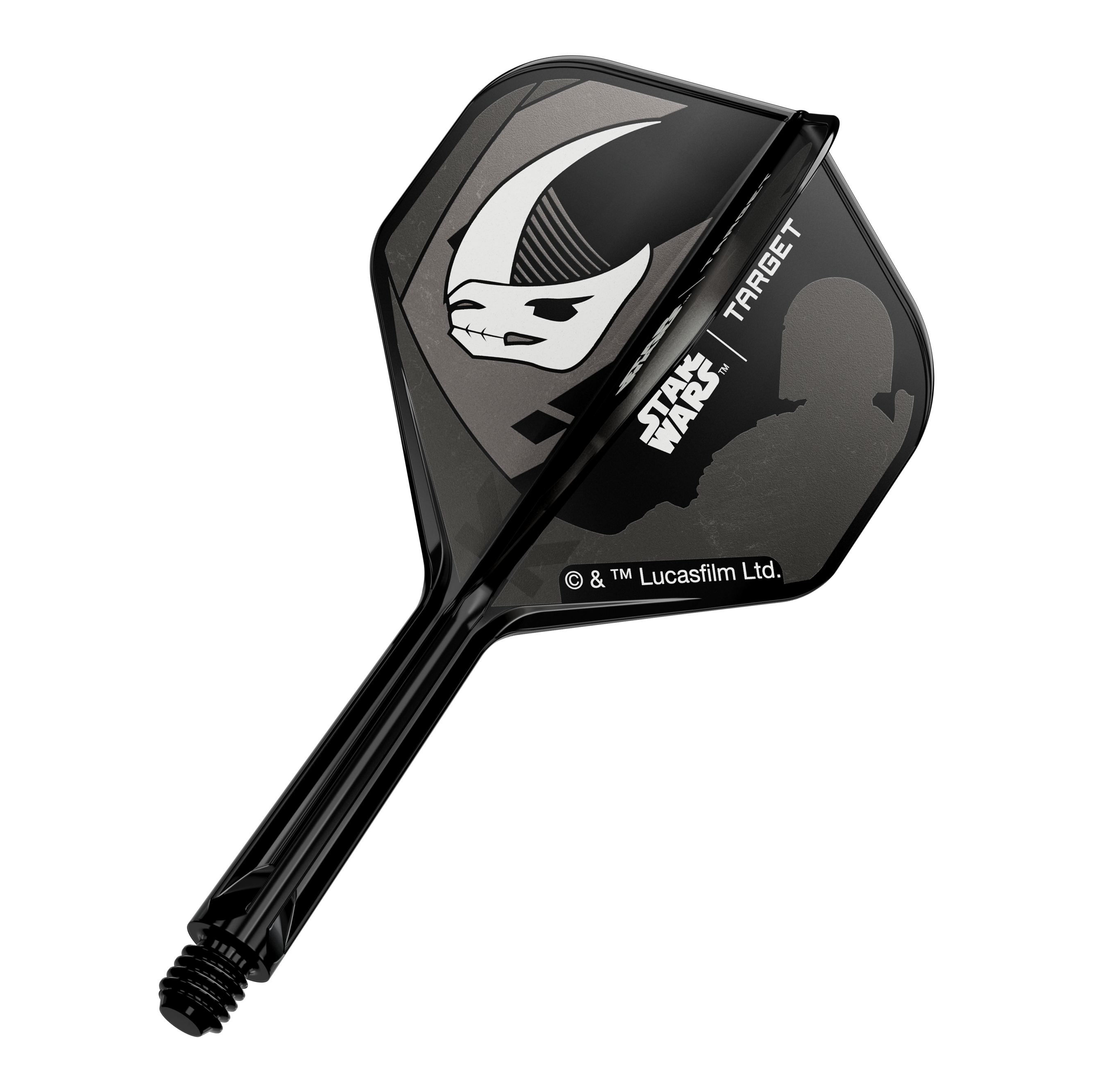 Das Bild zeigt das Produkt mit dem Dateinamen 410621_Target_StarWars_K-Flex_Mandalorian_Armour_No2_Standard_Flights_26mm_1a. Es ist wahrscheinlich ein Mandalorian Armour Dart-Flight.