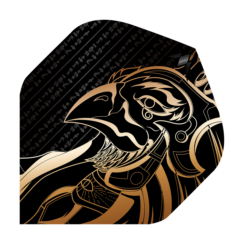 Mission Solo Horus No2 Standard Flights Das Bild zeigt das Produkt "Mission Solo Horus No2 Standard Flights" mit einem gold-schwarzen Design. Darauf ist ein stilisierter Horus-Kopf im ägyptischen Stil abgebildet.