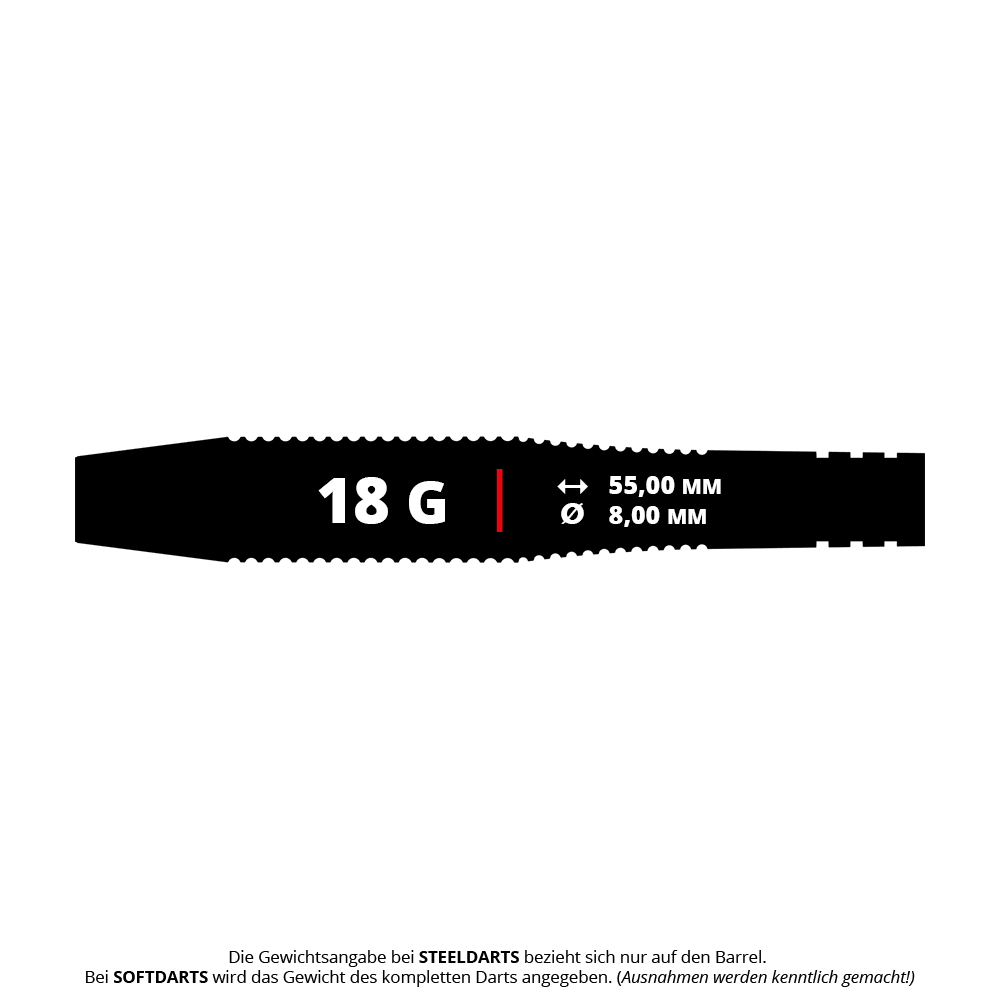 Bulls Martin Schindler The Wall Brass Softdarts - 18g Das Bild zeigt die Produktdaten des Bulls Martin Schindler The Wall Brass Softdarts mit einem Gewicht von 18 Gramm. Die Länge beträgt 55,00 mm und der Durchmesser 8,00 mm.