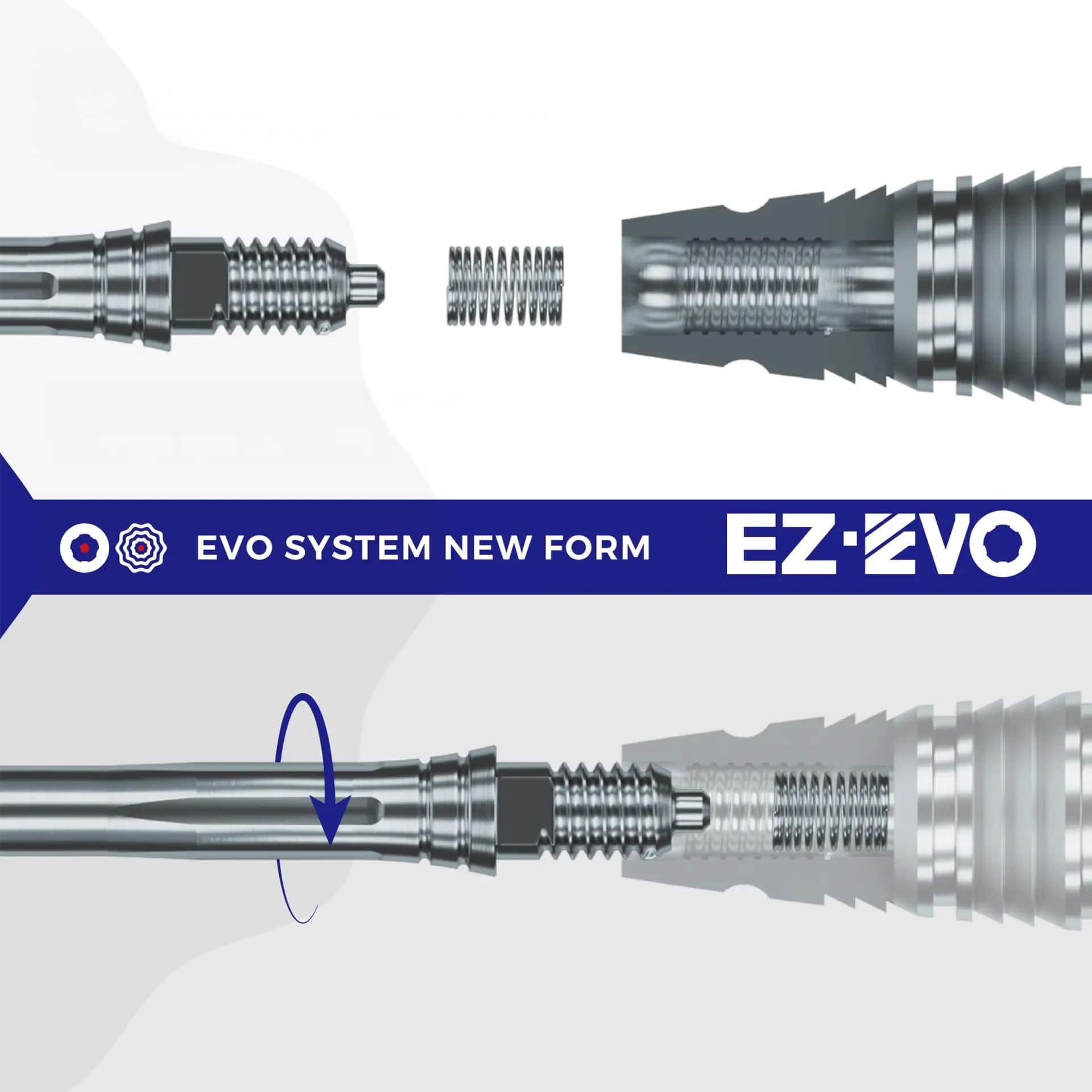 Caliburn EZ-EVO dart tips - Grooved - Rainbow Abbildung des Caliburn EZ-EVO Systems. Das Bild zeigt Komponenten oder Zubehör des Systems.