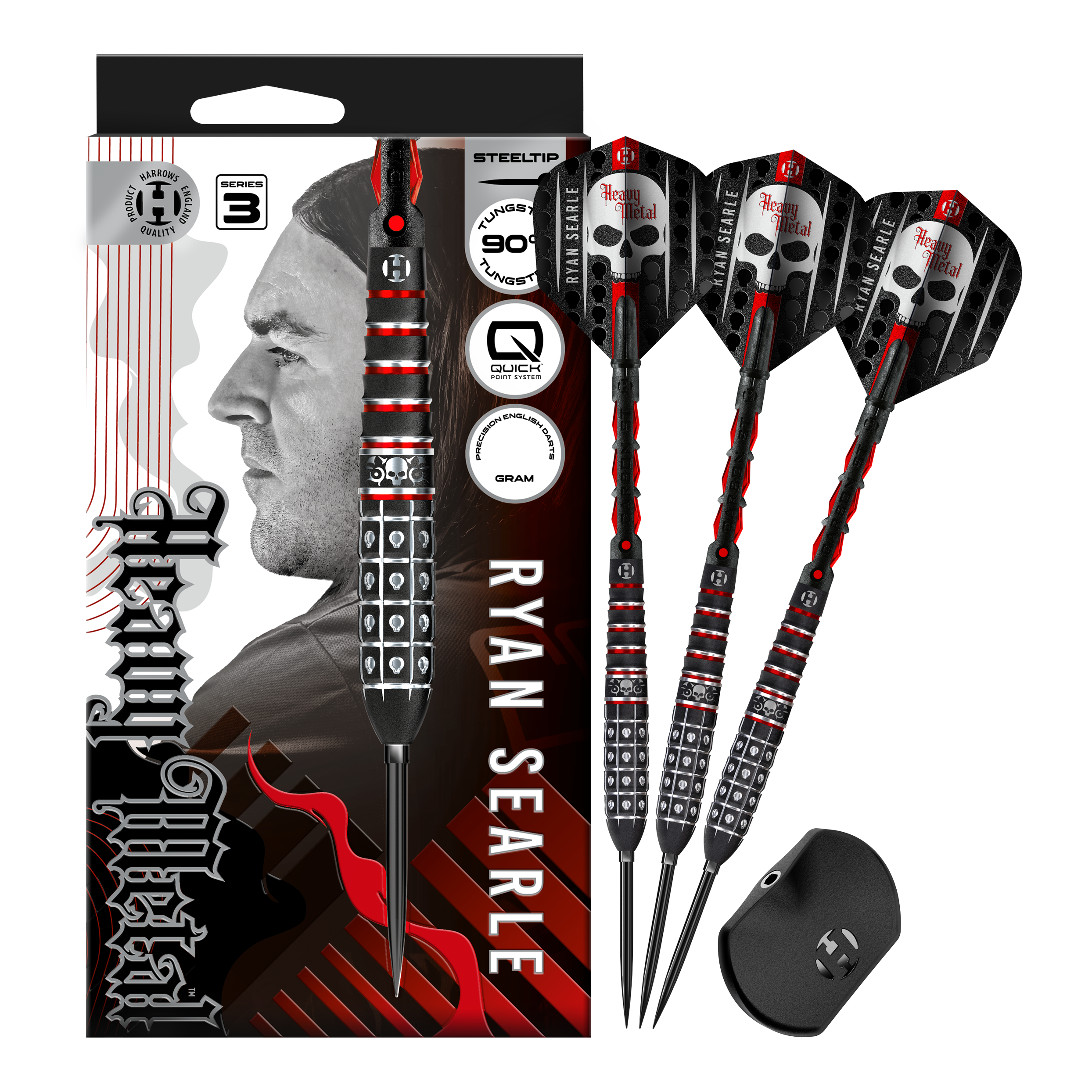 Harrow's Ryan Searle Series 3 Quick Point Steel Darts Auf dem Bild sind die Harrows Ryan Searle Series 3 Quick Point Steeldarts vollständig zu sehen. Diese Darts zeichnen sich durch hohe Qualität und gutes Design aus.