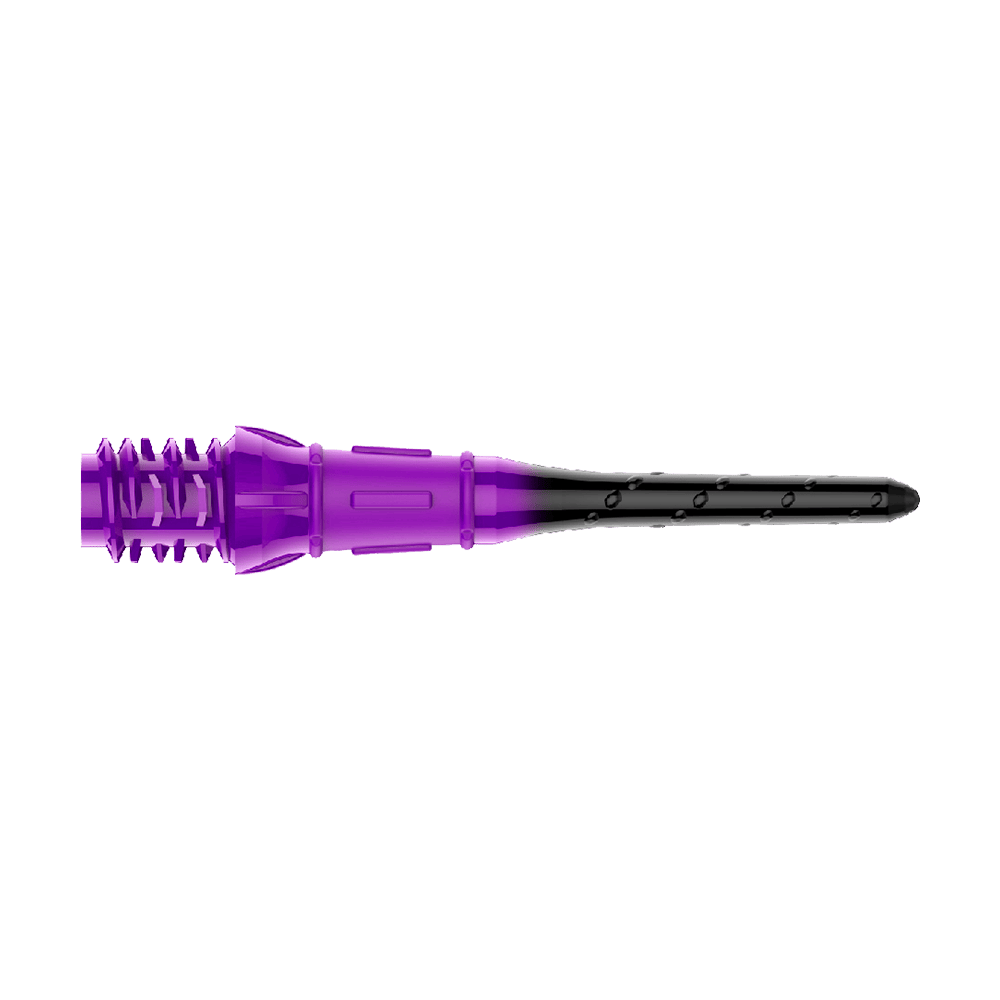 Abgebildet sind L-Style Premium Lippoint Dartspitzen im 30er Pack in Schwarz und Lila. Diese Dartspitzen eignen sich für präzises Dartspiel und bieten hohe Qualität.