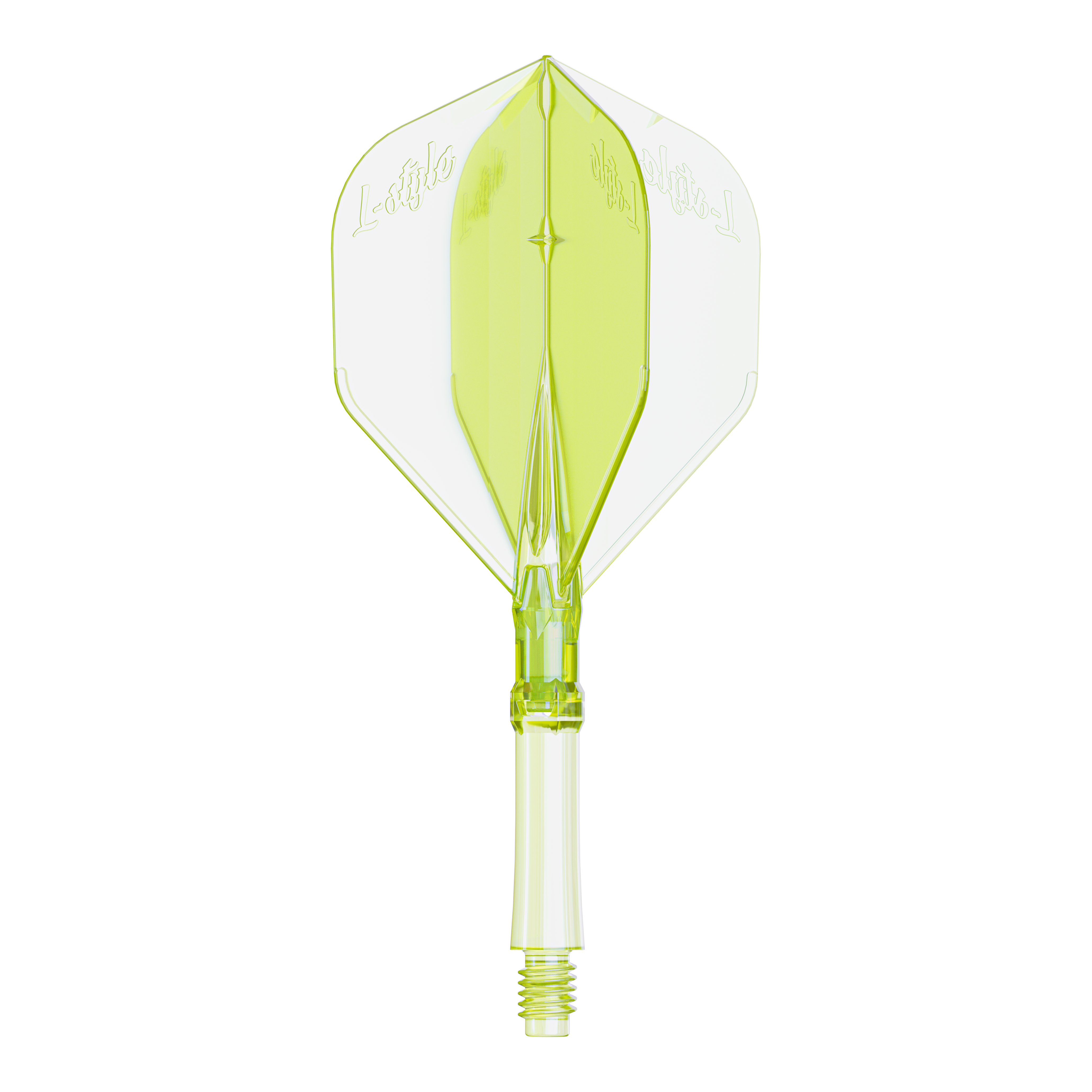 Das Bild zeigt ein Flight für Dartpfeile in Neon-Gelb, mittlere Größe. Es ist passend für das L-Style L-System.