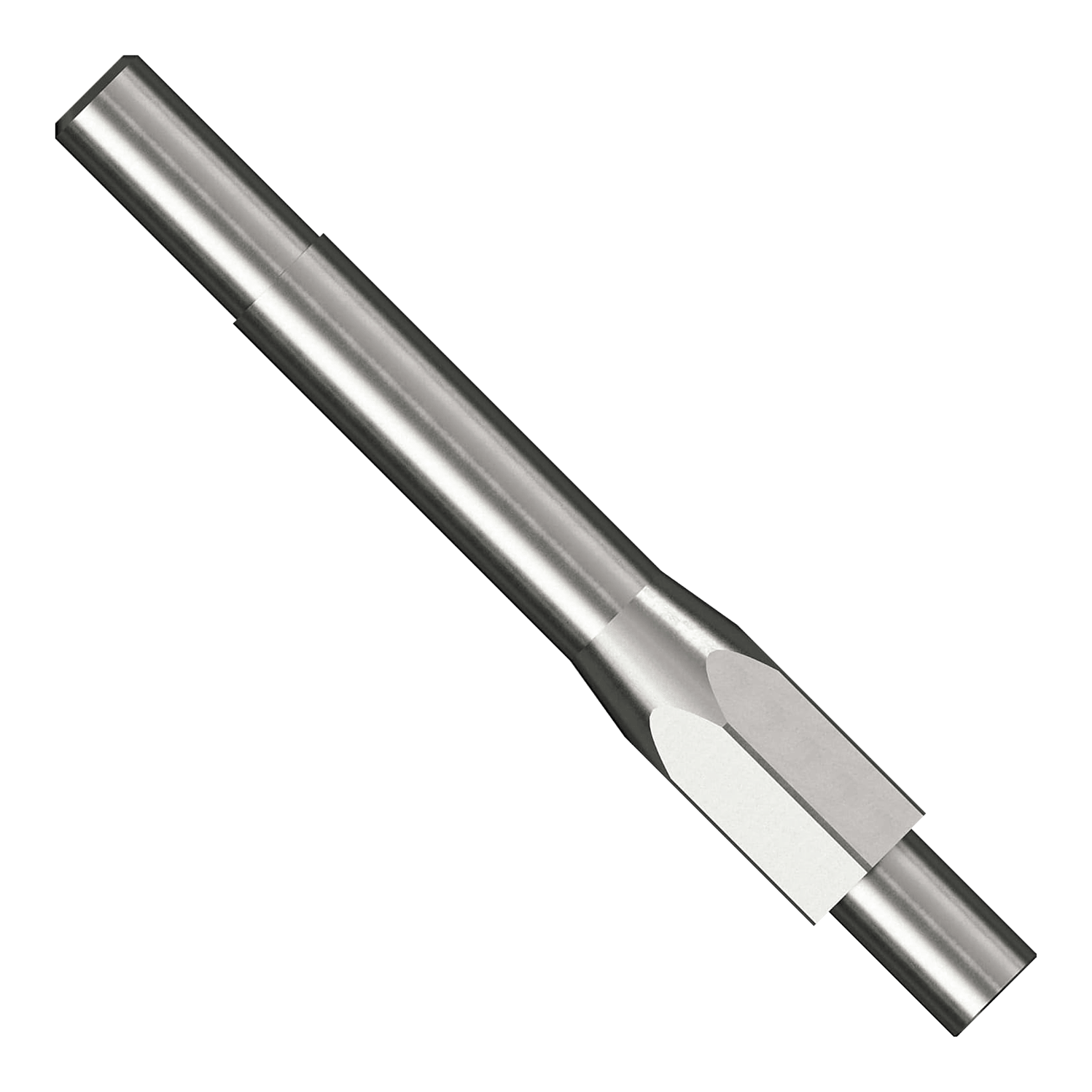 Caliburn Starter Kit Das Bild zeigt ein metallisches Werkzeug aus dem Caliburn Starter-Kit. Es ist zylindrisch geformt und besitzt abgeschliffene Flächen an einem Ende.