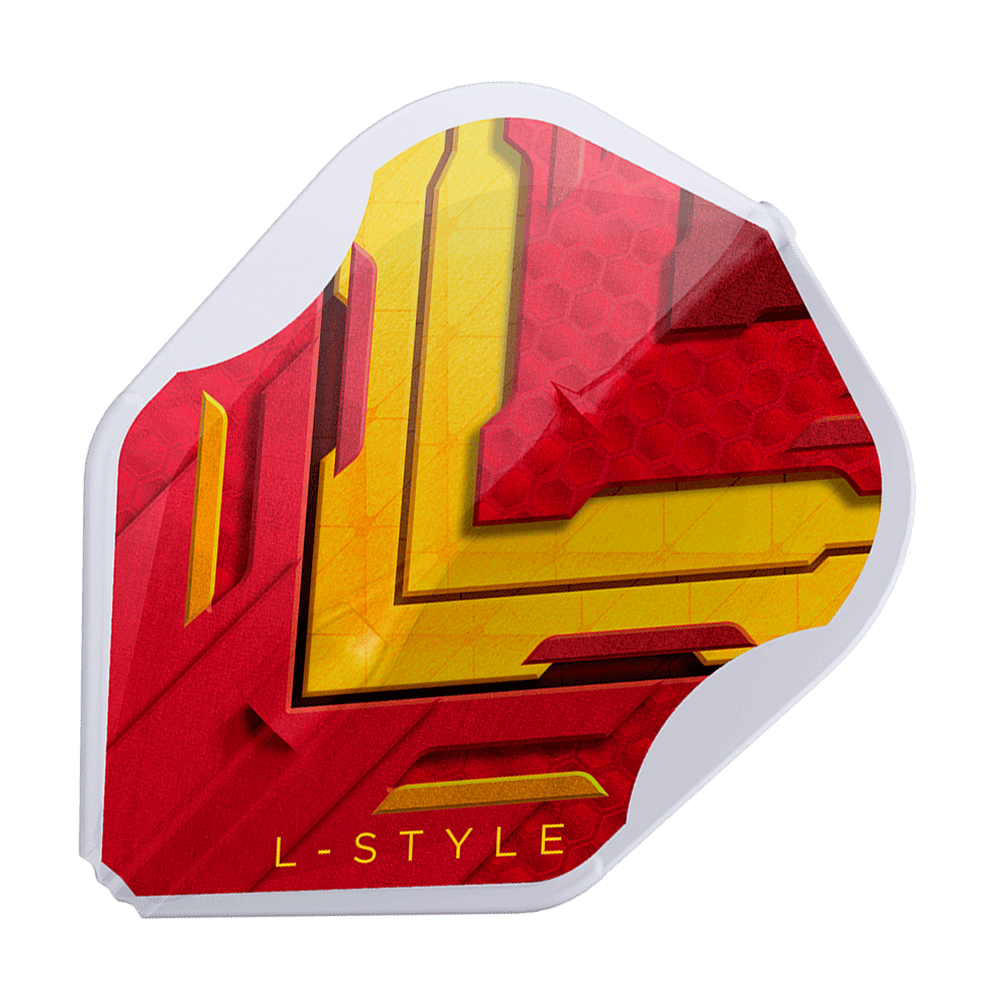 L-Style V-Series V1 Type A Spain Clear White L3EZ Flights Dies ist ein L-Style V-Series V1 Type A Spain Clear White L3EZ Flight. Das Design ist rot und gelb mit einem weißen Rand und der Aufschrift "L-STYLE".