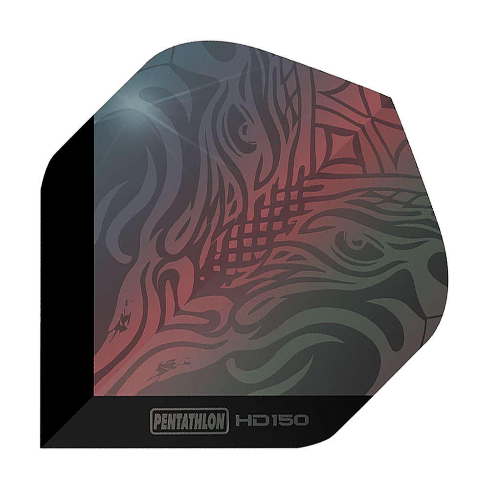 Pentathlon HD150 Metallic Gray Standard Flights Dies ist ein Pentathlon HD150 Metallic Grau Standard Flight für Darts. Das Flight hat ein abstraktes Muster in metallicfarbenen Grau- und Rottönen.