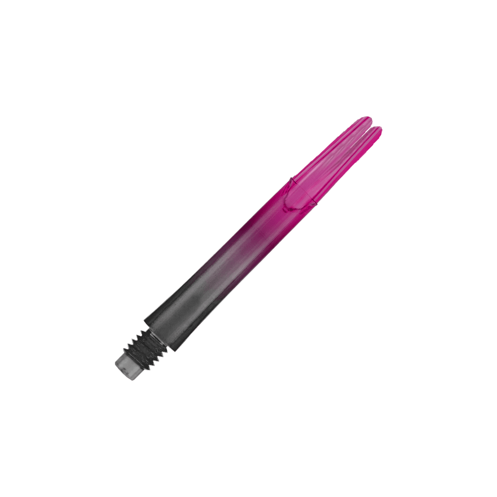 L-L-Style-Shaft Locked Straight Natural9 TwoTone Shafts - Pink Das Bild zeigt einen zweiteiligen Dart-Schaft in den Farben Schwarz und Pink. Der Schaft hat ein Schraubgewinde auf einer Seite und ist gerade geformt.