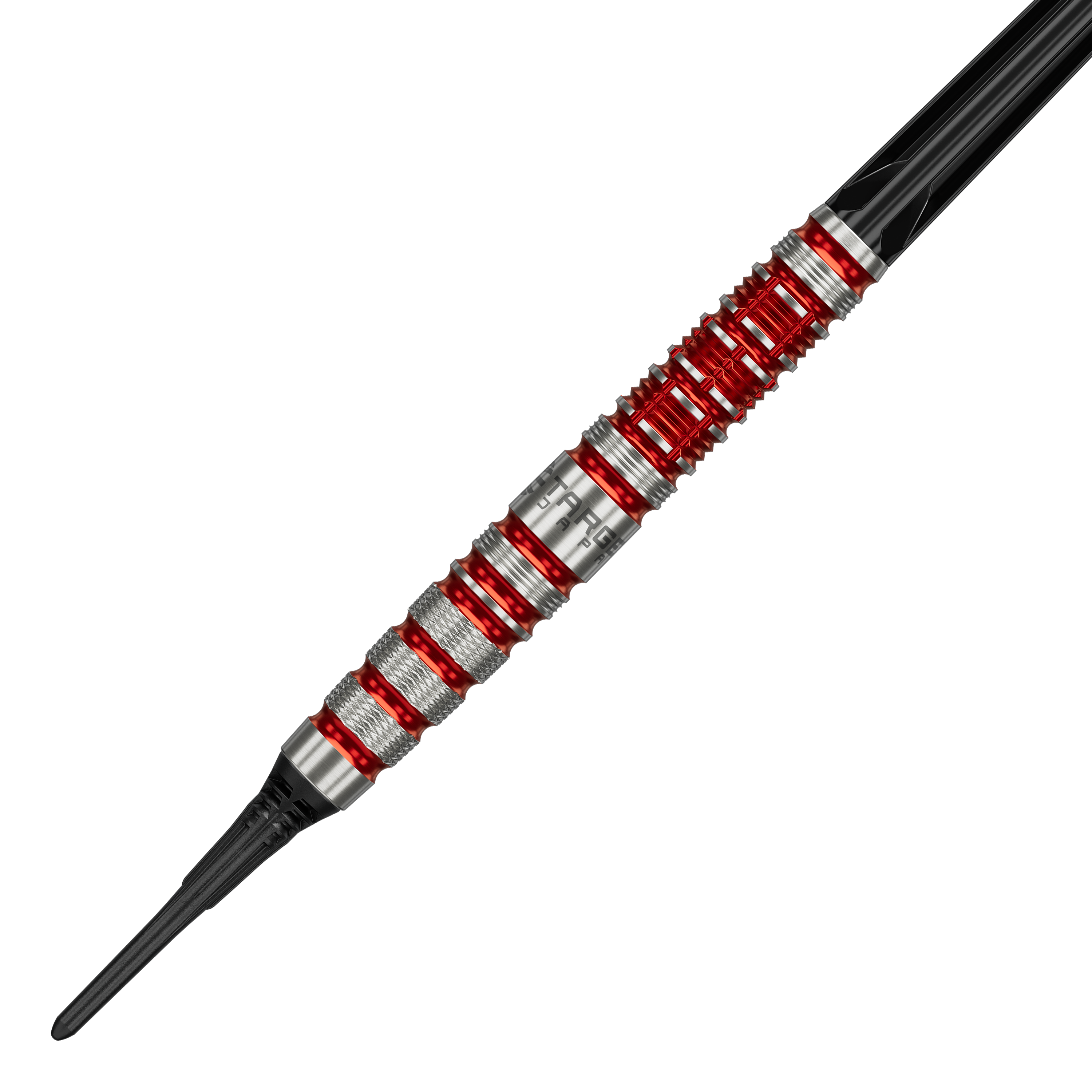Target Black Marque Spinel Soft Darts - 21.5g Target Black Marque Spinel Softdarts - 21,5g ist ein hochwertiger Softdart. Das Bild zeigt das schwarze Dartpfeil-Design mit markanten Elementen.