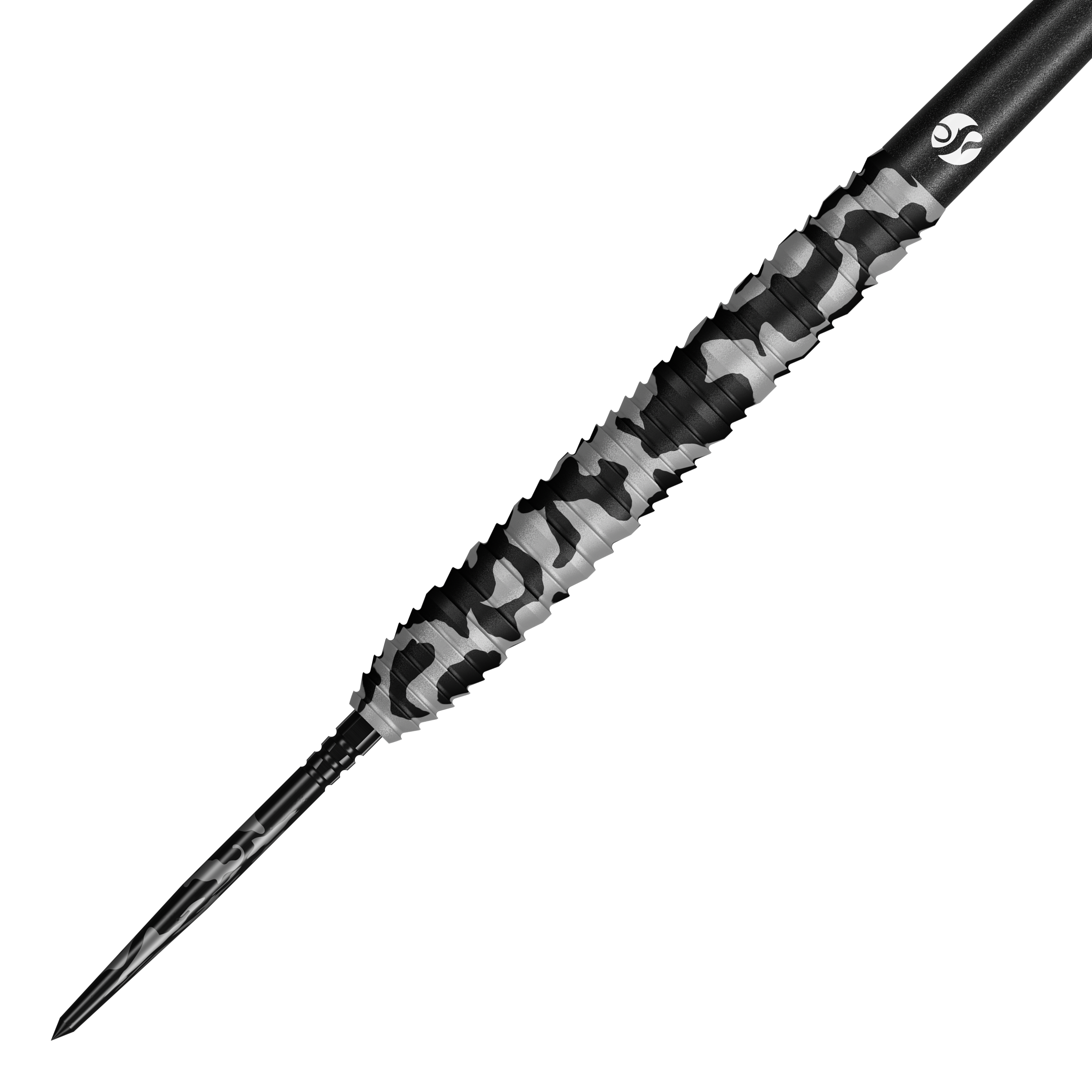 Drei Dartpfeile mit besonderem Schaftdesign liegen parallel zueinander. Die Pfeile haben metallische Spitzen.