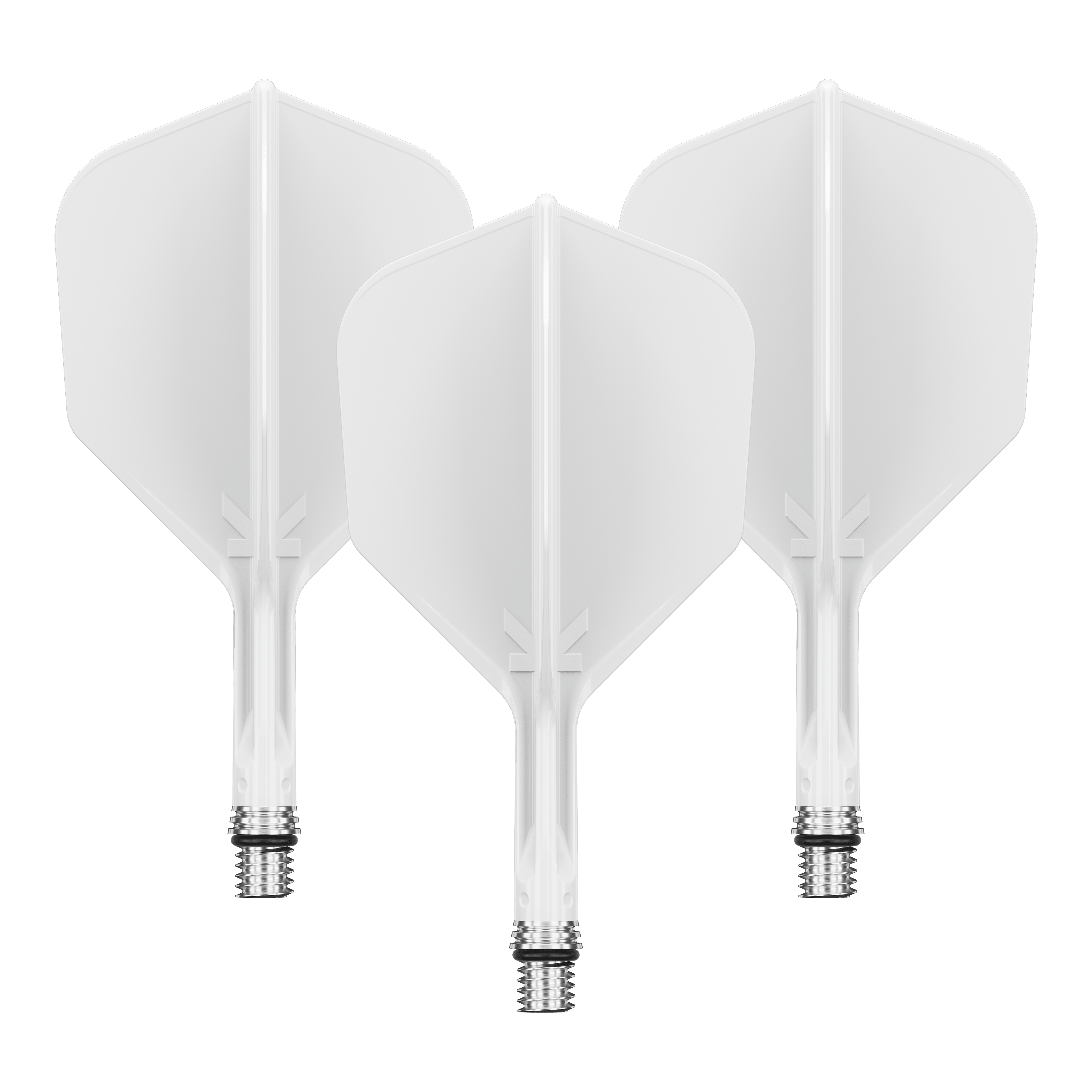 Zu sehen ist ein Flight-Set namens 410540_Target_KShift_No6_Flights_Wei_19mm_1Set. Mehrere weiße Flights sind gemeinsam präsentiert.