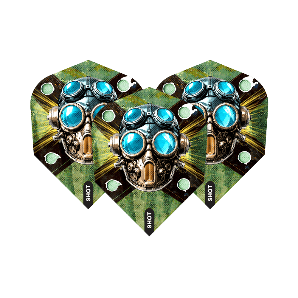 Abgebildet sind die Shot Badlands Krush No6 Flights. Es handelt sich um ein Set Dartflights.