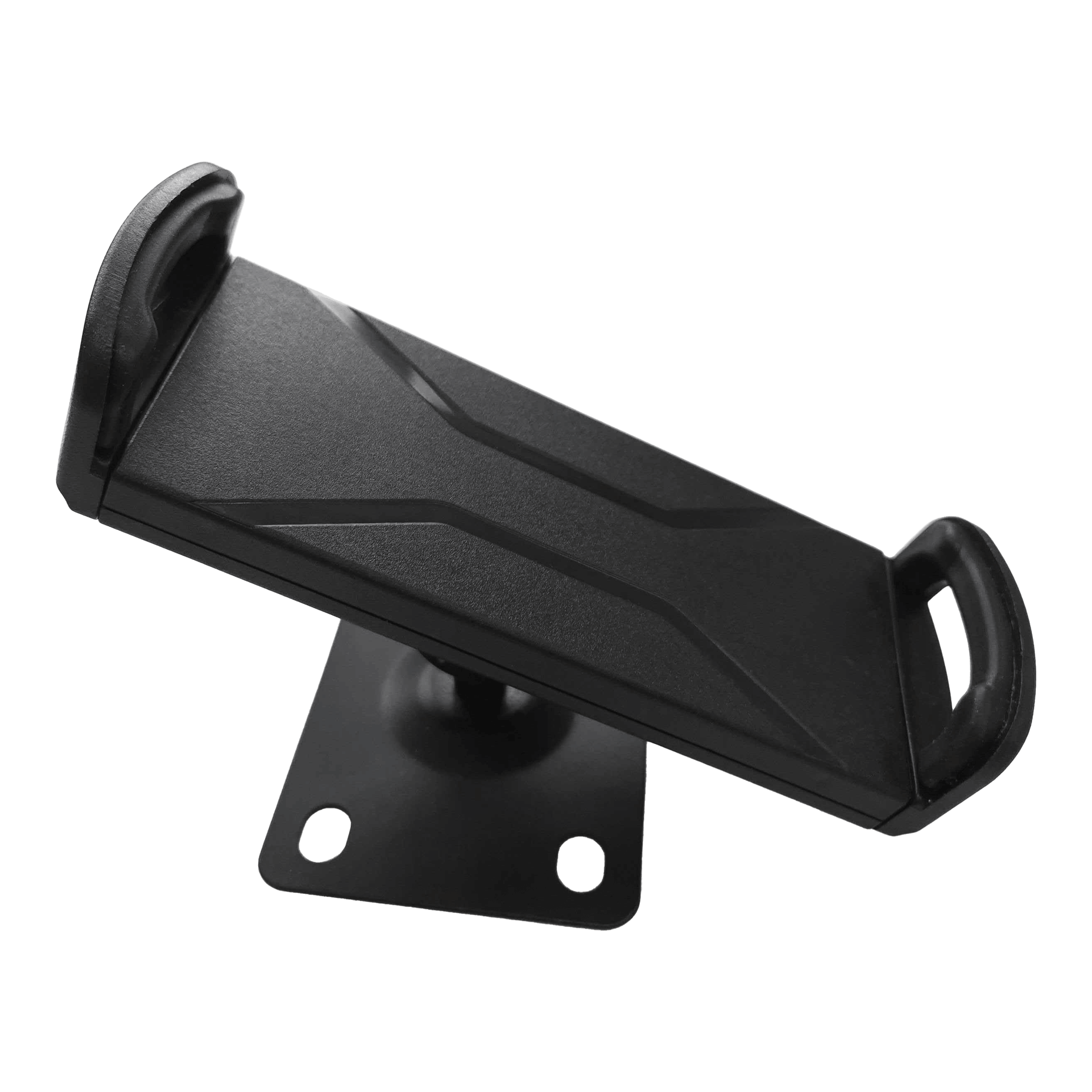 McDart TABSteady Tablet Wall Mount Das Bild zeigt die McDart TABSteady Tablet Wandhalterung. Die Halterung ist schwarz und hat zwei seitliche Haltearme für ein Tablet.