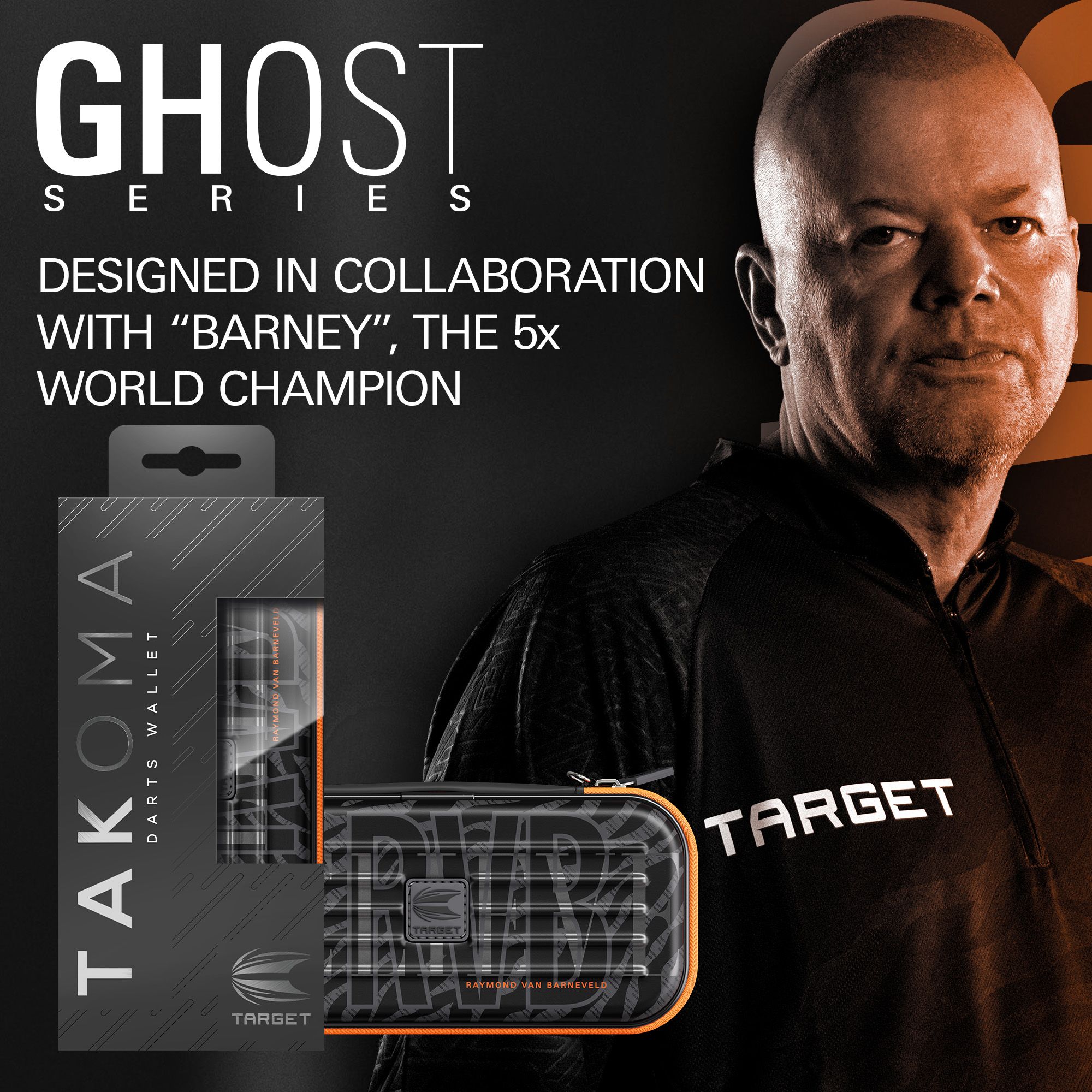 Takoma Ghost Series Raymond Van Barneveld dart case Zu sehen ist das Takoma Ghost Series Raymond Van Barneveld Dartcase. Es ist ein stabiles Etui für Darts, inspiriert von Raymond Van Barneveld.