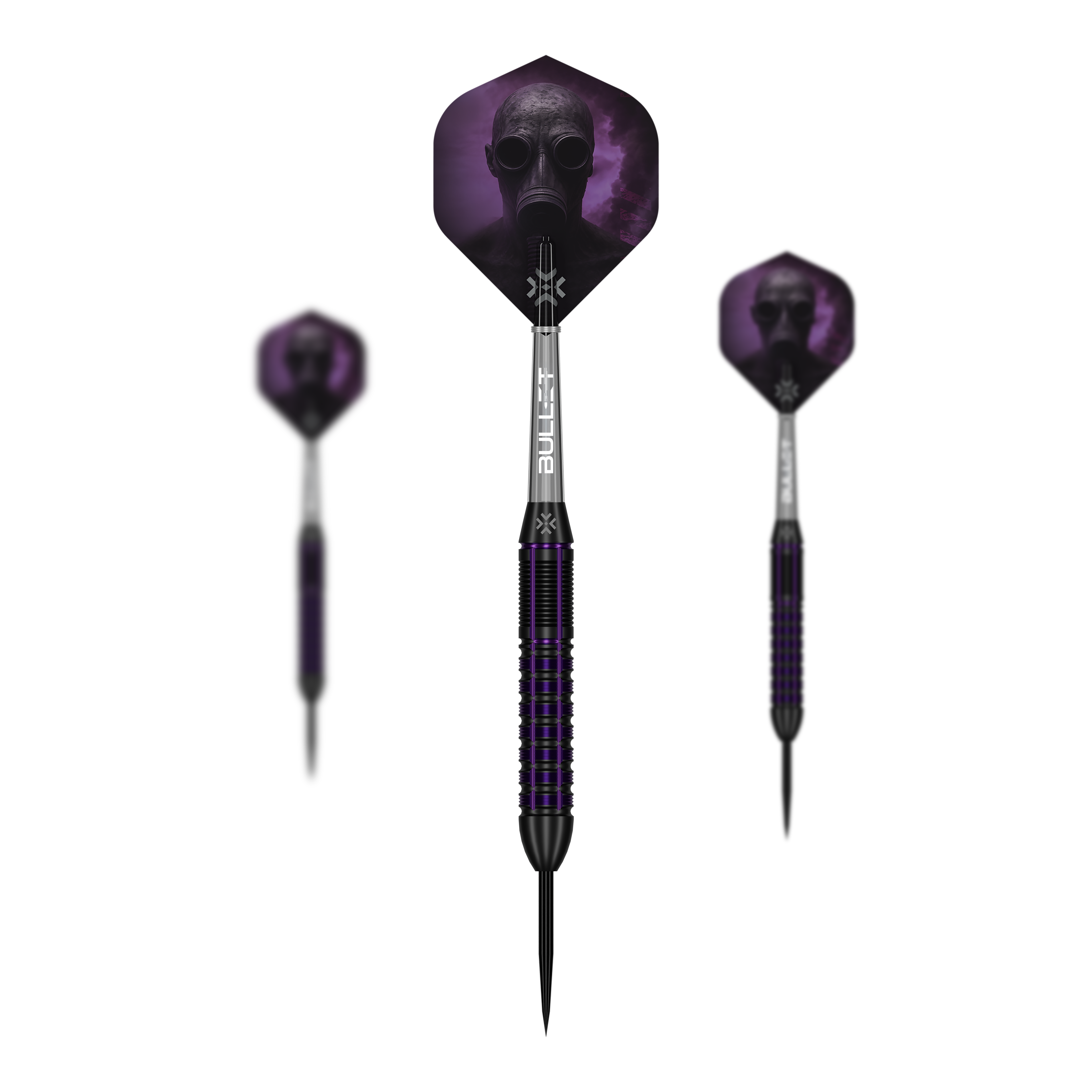 Bullet Toxic Brass Steel Darts - 23g Das Bild zeigt das Set Bullet Toxic Brass Steeldarts - 23g. Das Set enthält mehrere Steeldart-Pfeile aus Messing.