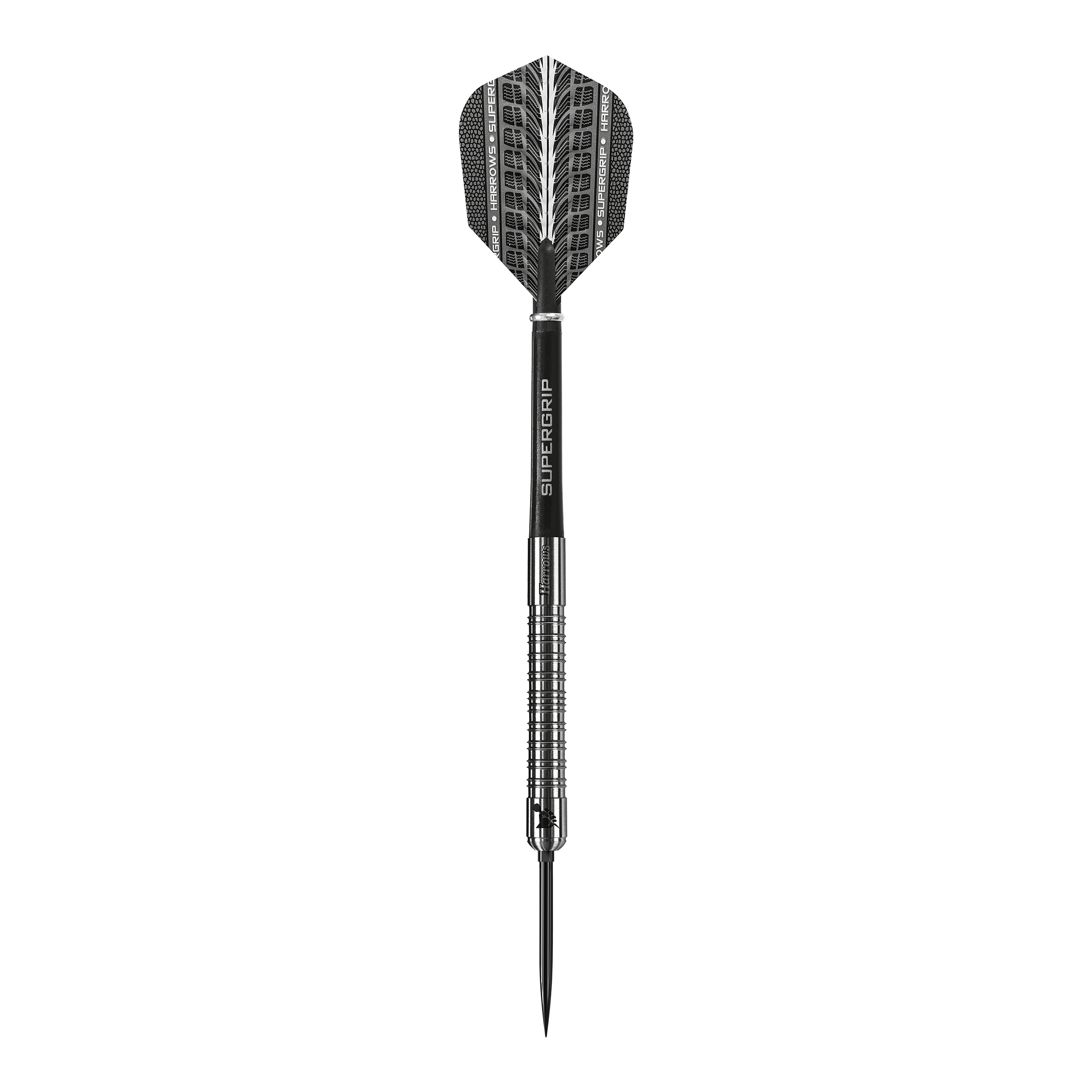 Harrows Supergrip 90 Quick Point Steel Darts Das Foto zeigt den Harrows Supergrip 90 Quick Point Steeldarts. Der Dart wird seitlich präsentiert.