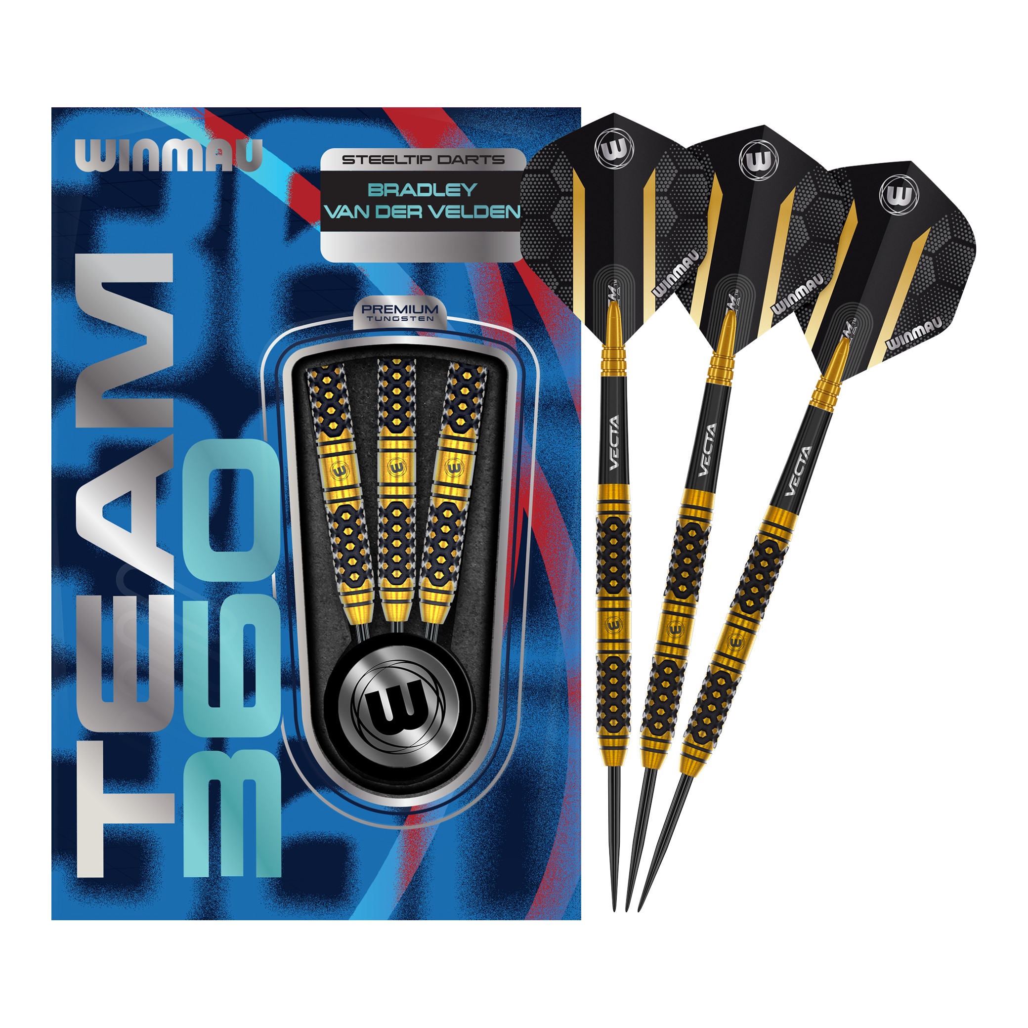 Winmau Team 360 Bradley Van Der Velden Steel Darts - 22g Zu sehen ist ein Winmau Team 360 Bradley Van Der Velden Steeldarts - 22g. Das Bild vermittelt einen vollständigen Eindruck des Dartprodukts.