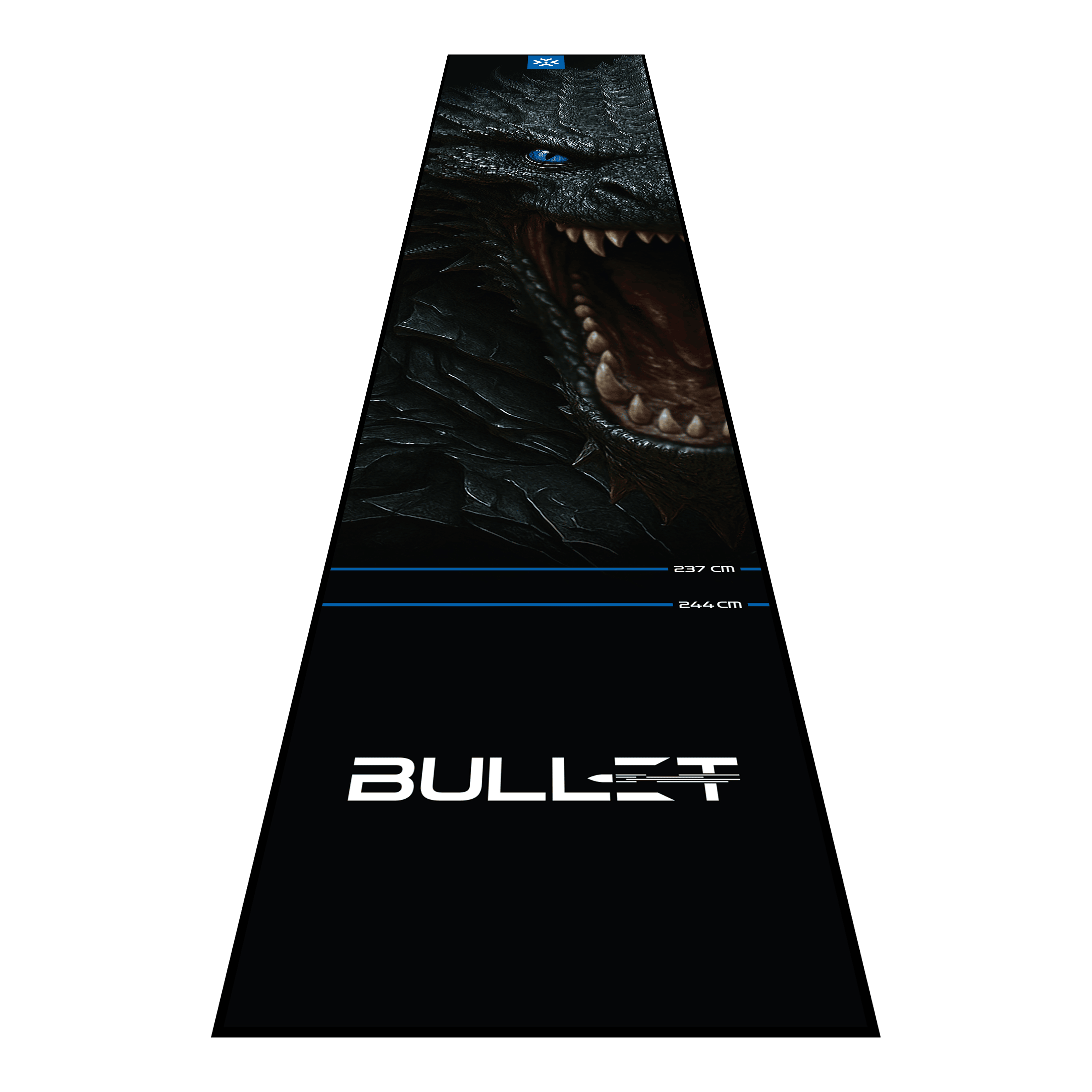 Bullet Hydra Dart Mat Die Bullet Hydra Dartmatte wird hier präsentiert. Diese Dartmatte schützt den Fußboden und erleichtert das richtige Platzieren des Spielers.