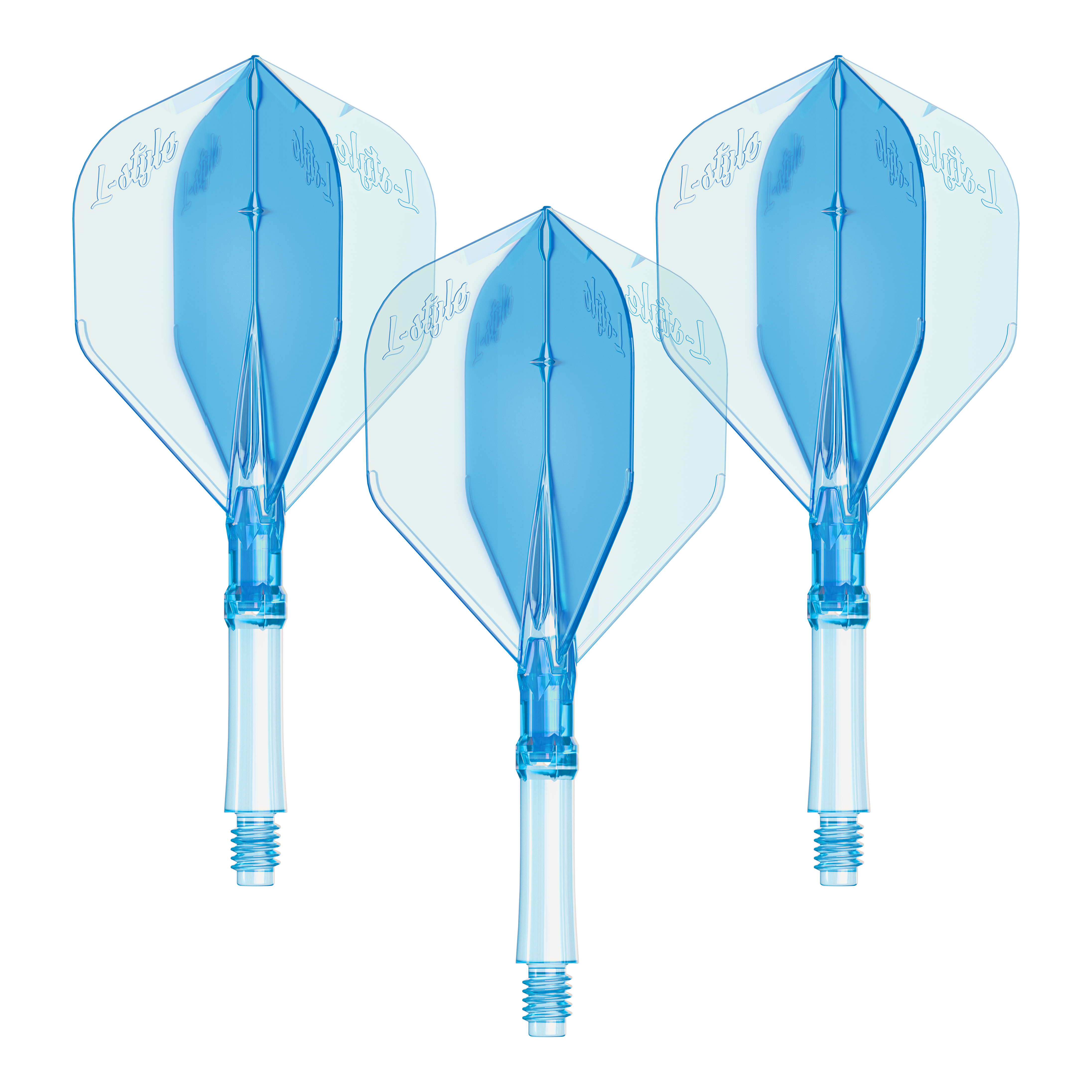 L-Style L-Sytem Flights - Clear Blue Das Bild zeigt ein Set L-Style L-System Flights in klarblau, mittlere Größe 260. Es handelt sich um Zubehör für Dartpfeile.