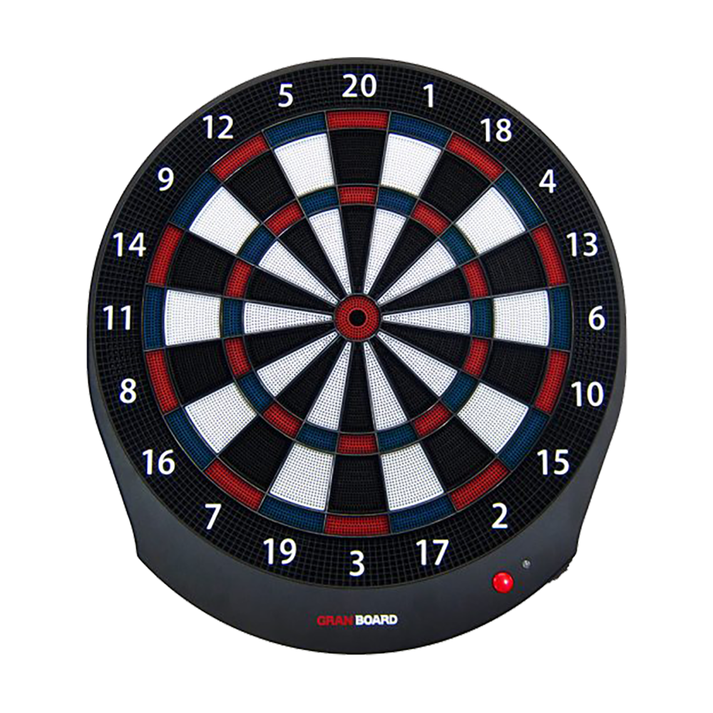 G00040_GranBoard_Dash_Blue_Elektronisches_Dartboard_1 Das Bild zeigt das GranBoard Dash Elektronisches Dartboard. Es ist eine runde Dartscheibe mit farbigen Feldern und Zahlen von 1 bis 20.