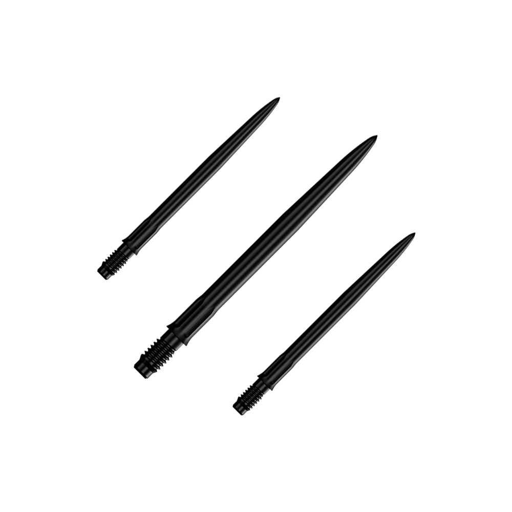 Mission R2.5 Rapid Point SM1 Dart Tips - Black Das Bild zeigt ein Set schwarzer Dartspitzen mit einer Länge von 30 mm. Mehrere Spitzen sind nebeneinander zu sehen.