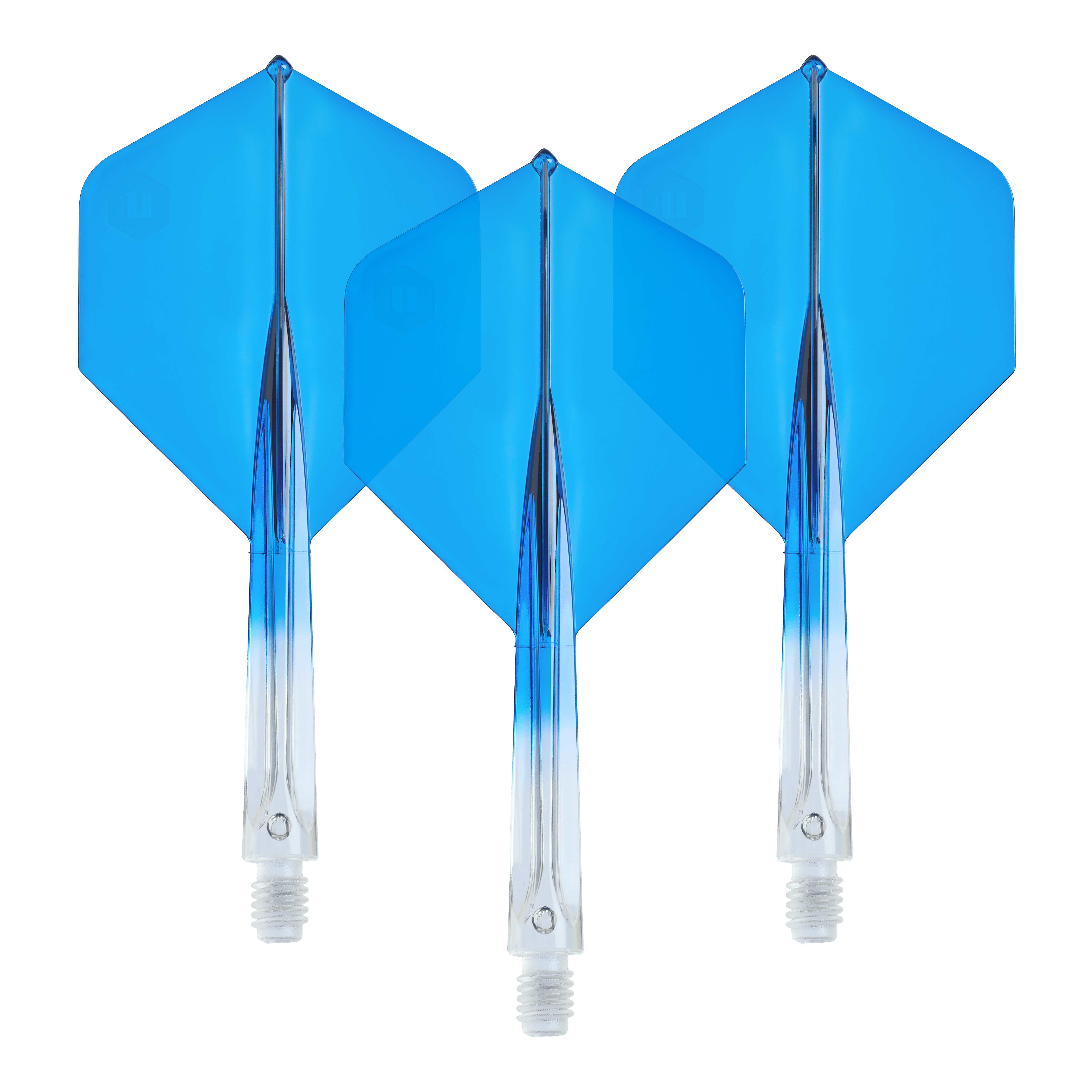 Unicorn Forge Two Tone No2 Standard Flights - Clear Blue Unicorn Forge Two Tone No2 Standard Flights in Klar Blau, Medium, als Set dargestellt. Sie eignen sich zum Auswechseln für Dartpfeile.