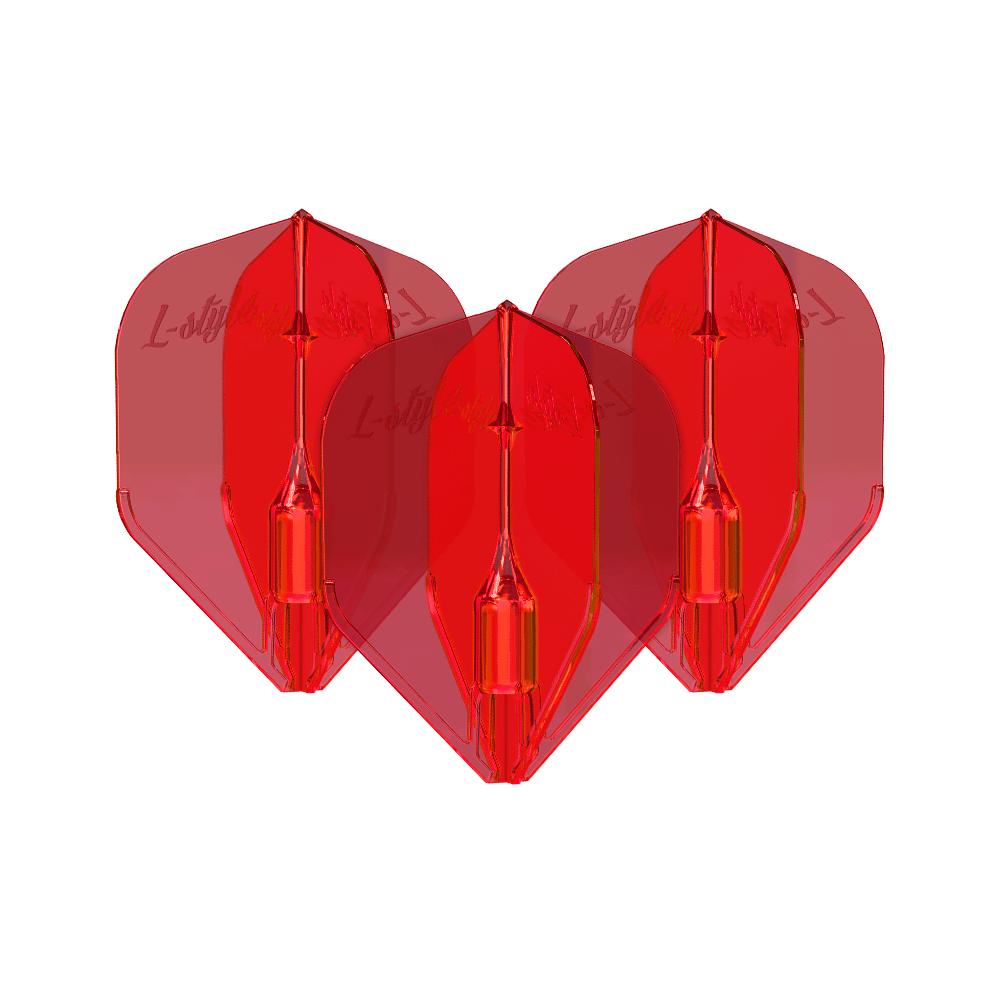L-Style Fantom L3EZ Flights Red Das Bild zeigt drei rote L-Style Fantom L3EZ Flights. Diese Flights werden als Zubehör für Dartpfeile verwendet.