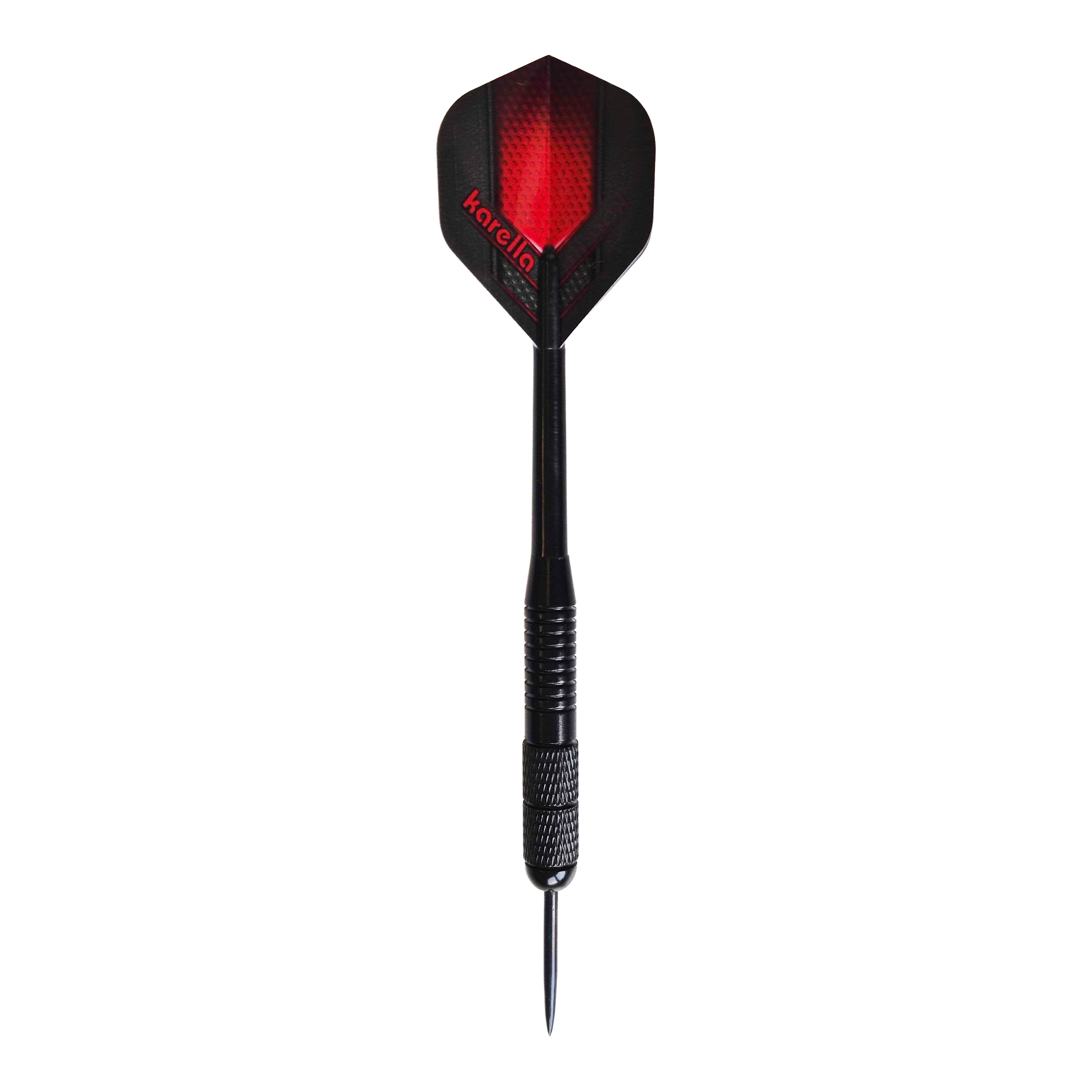 Karella Black Brass Steeldarts - 21g Zu sehen sind die Karella Black Brass Steeldarts mit 21g. Das Produkt besteht aus Messing und ist in Schwarz gehalten.