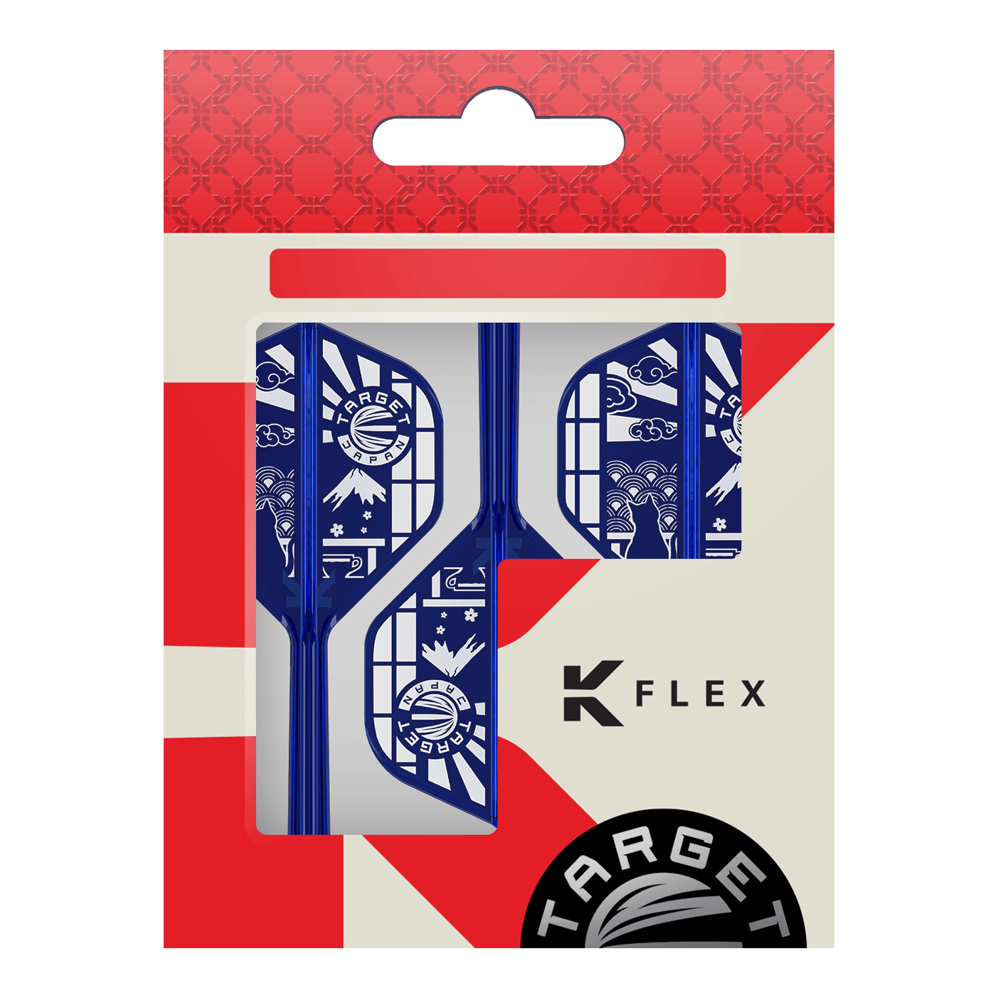 Hier sind die Target Japan K-Flex Blue Limited No2 Standard Flights abgebildet. Die Flights haben eine typische Standardform und sind blau.
