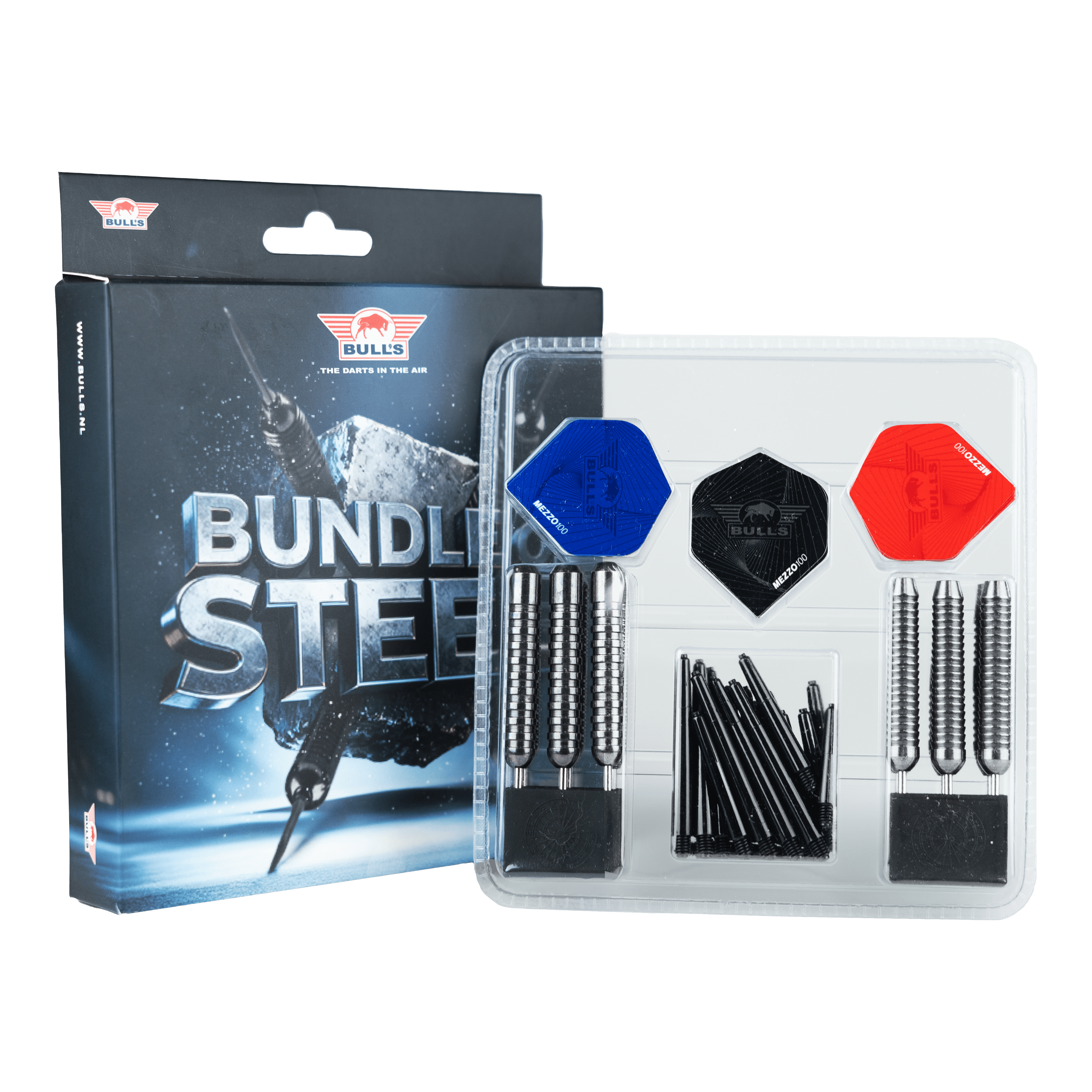 Bulls NL Bundle Of Steel - 4 Sets Brass Steeldarts Das Bild zeigt das Produkt Bulls NL Bundle Of Steel - 4 Sets Brass Steeldarts. Es handelt sich um ein Set aus vier Messing-Steeldart-Sets.