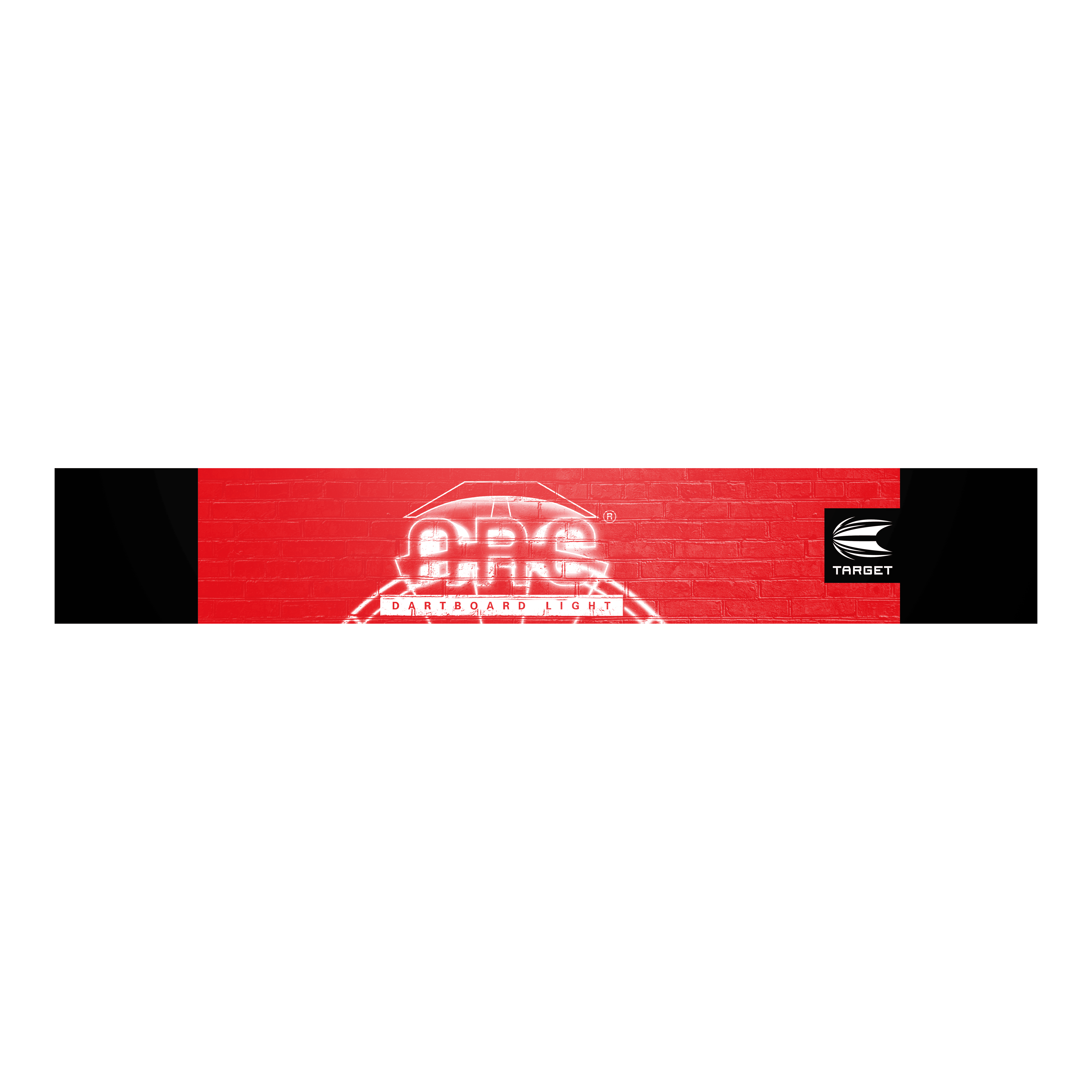 Target ARC V2 Dartboard Lighting Das Bild zeigt die Verpackung der "Target ARC V2 Dartboard Beleuchtung". Auf rotem Hintergrund ist das ARC-Logo und das Target-Logo sichtbar.