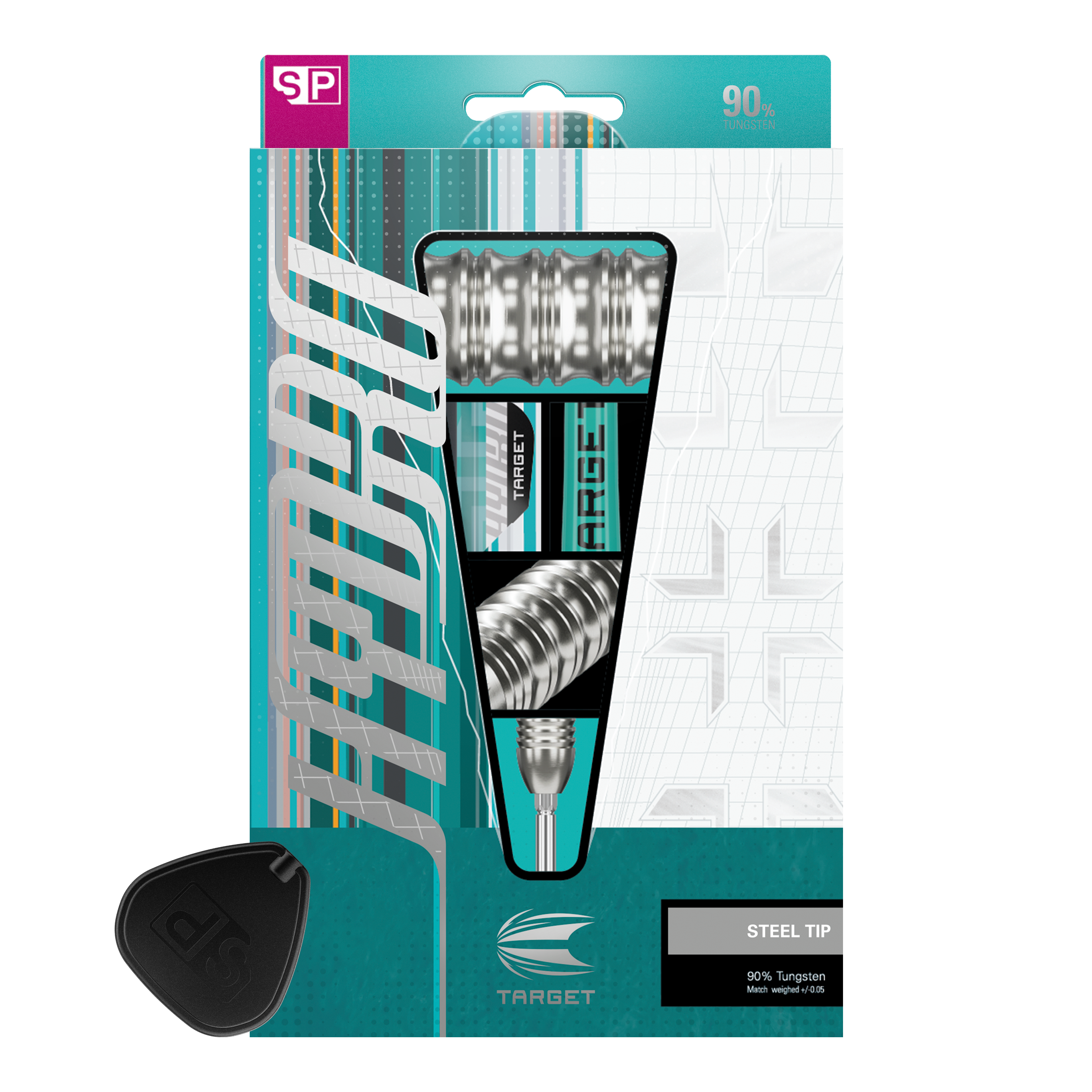 Das Bild zeigt die Target Hydro 02 Swiss Point Steeldarts. Der Fokus liegt auf dem Design und der Verarbeitung der Darts.